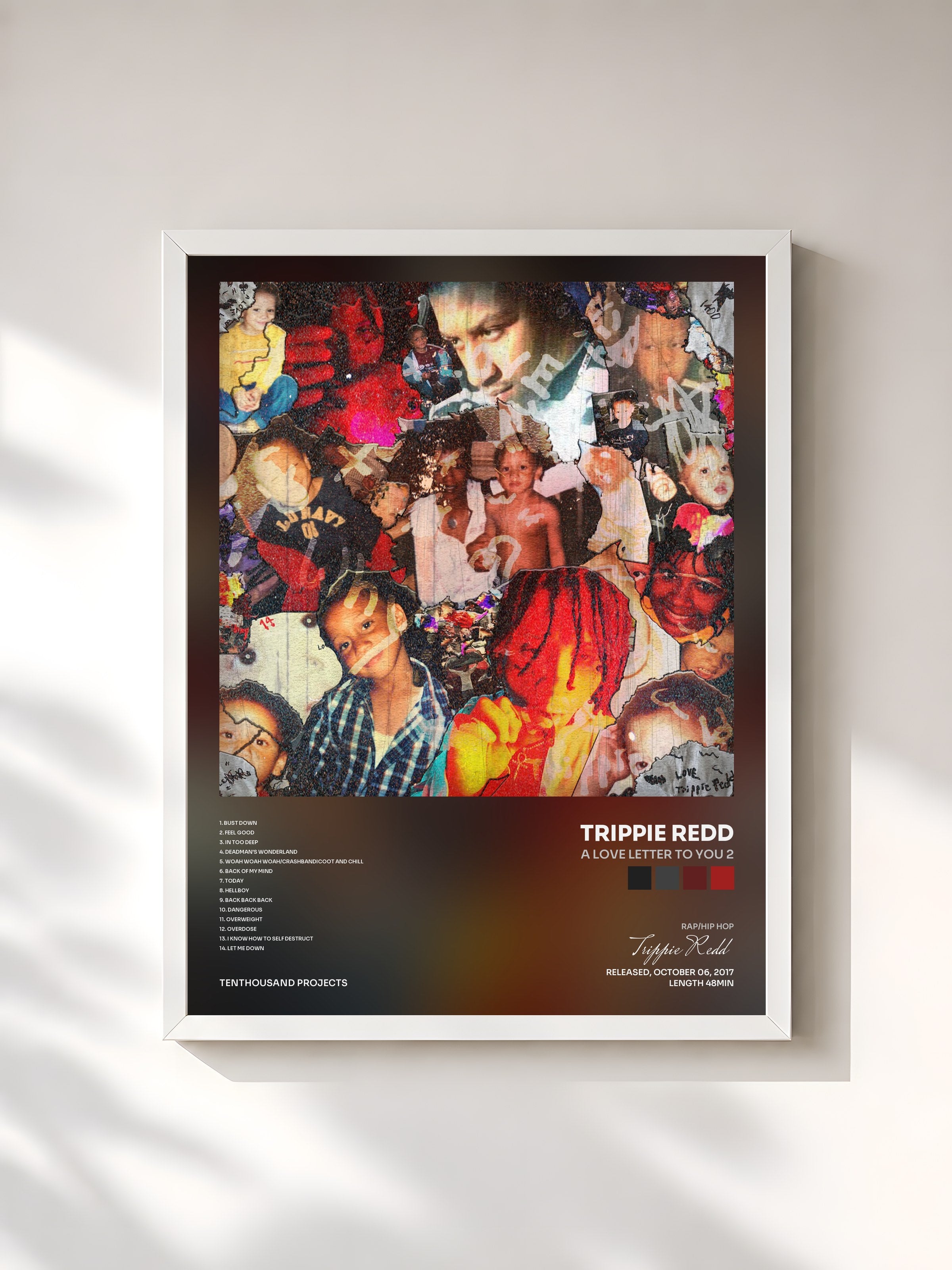 #blanc Tableau de l'album A Love Letter To You 2 de Trippie Redd, cadre blanc, imprimé et encadré en France