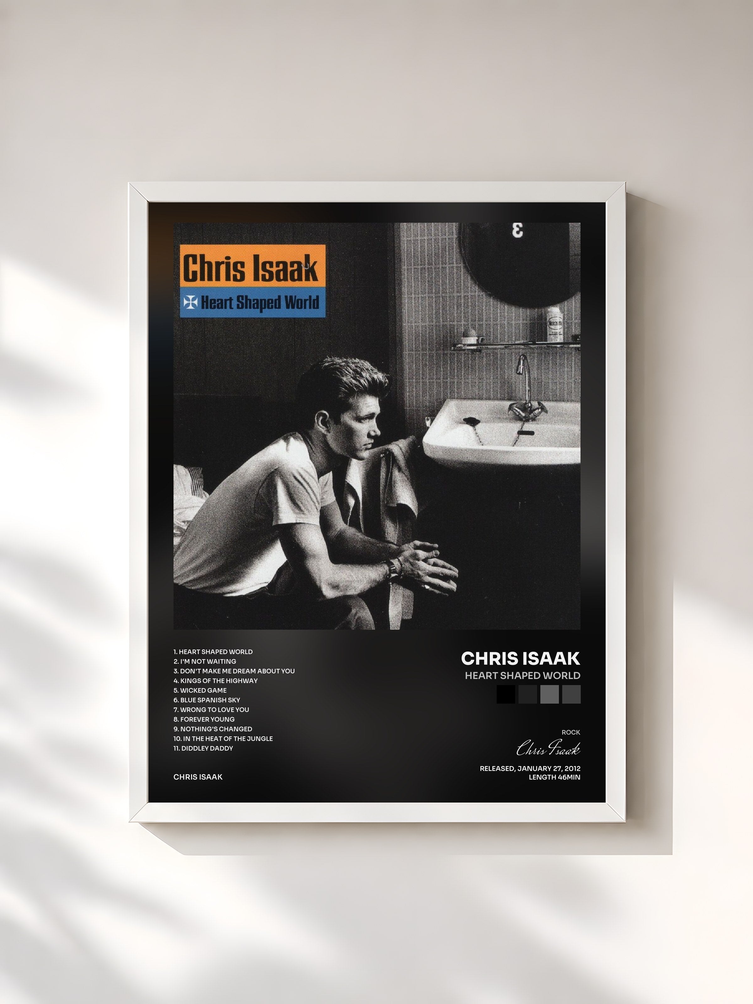 #blanc Tableau de l'album Heart Shaped World de Chris Isaak, cadre blanc, imprimé et encadré en France