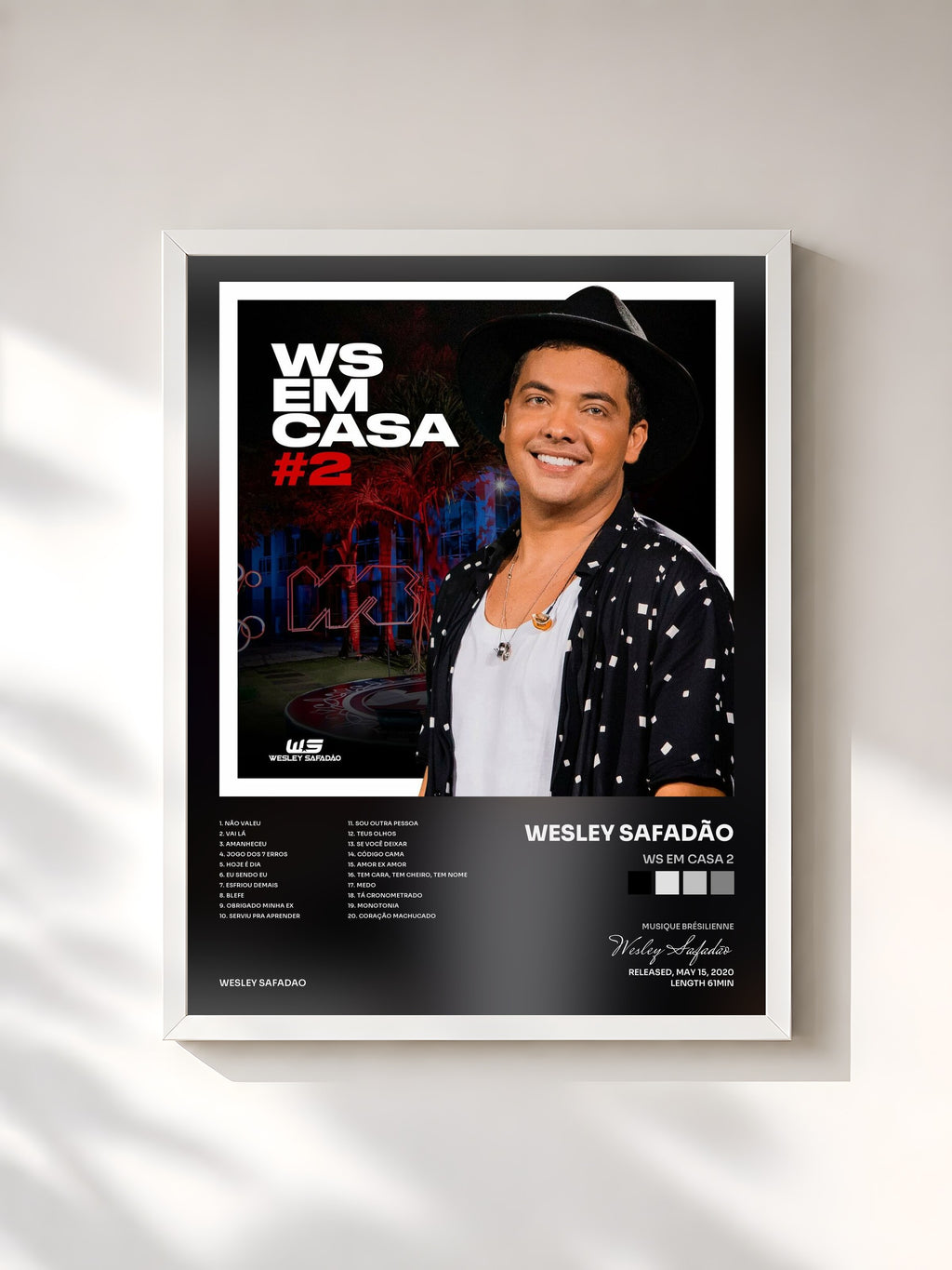 #blanc Tableau de l'album WS Em Casa 2 de Wesley Safadão, cadre blanc, imprimé et encadré en France