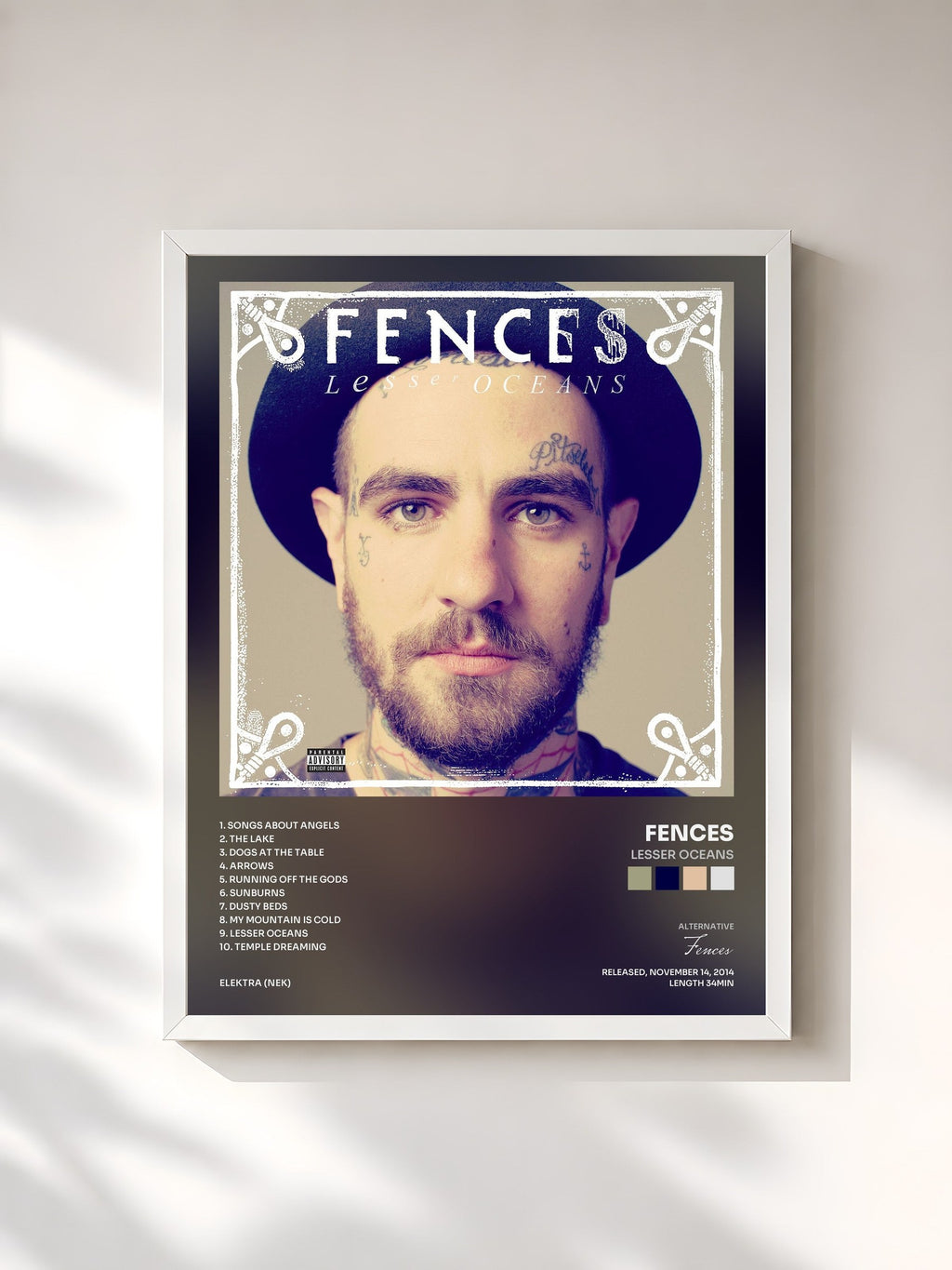 #blanc Tableau de l'album Lesser Oceans de Fences, cadre blanc, imprimé et encadré en France