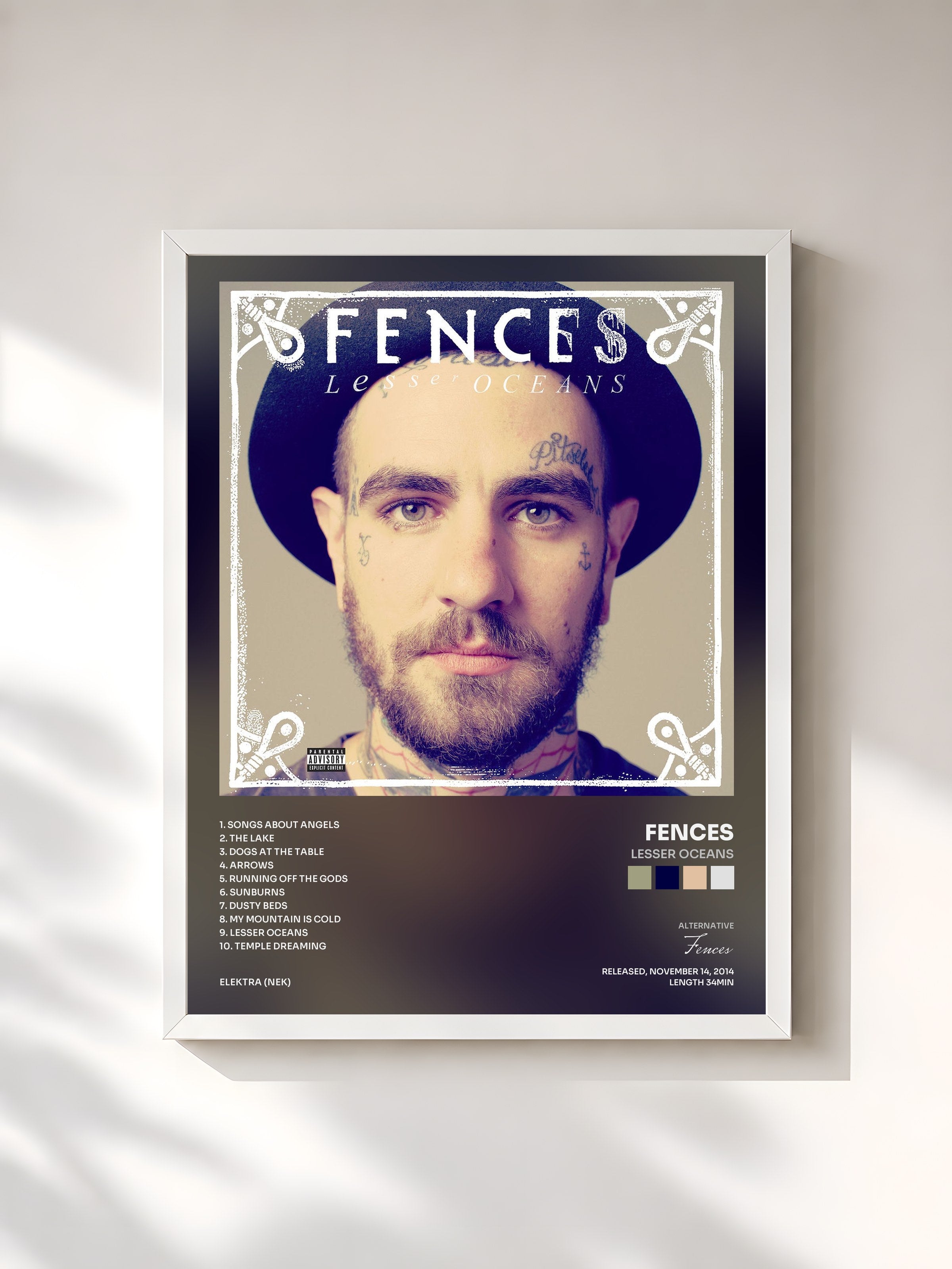 #blanc Tableau de l'album Lesser Oceans de Fences, cadre blanc, imprimé et encadré en France