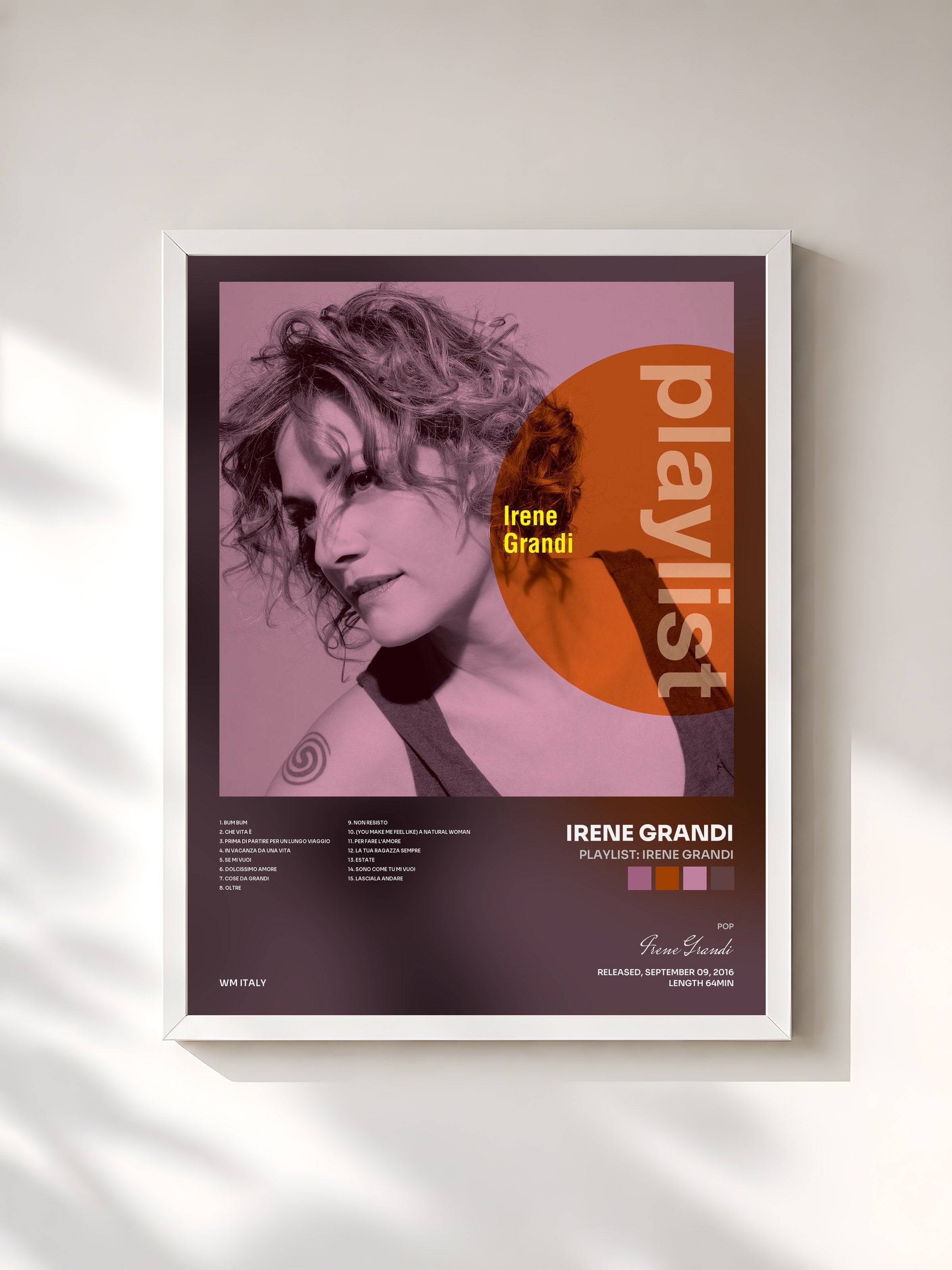 #blanc Tableau de l'album Playlist: Irene Grandi de Irene Grandi, cadre blanc, imprimé et encadré en France