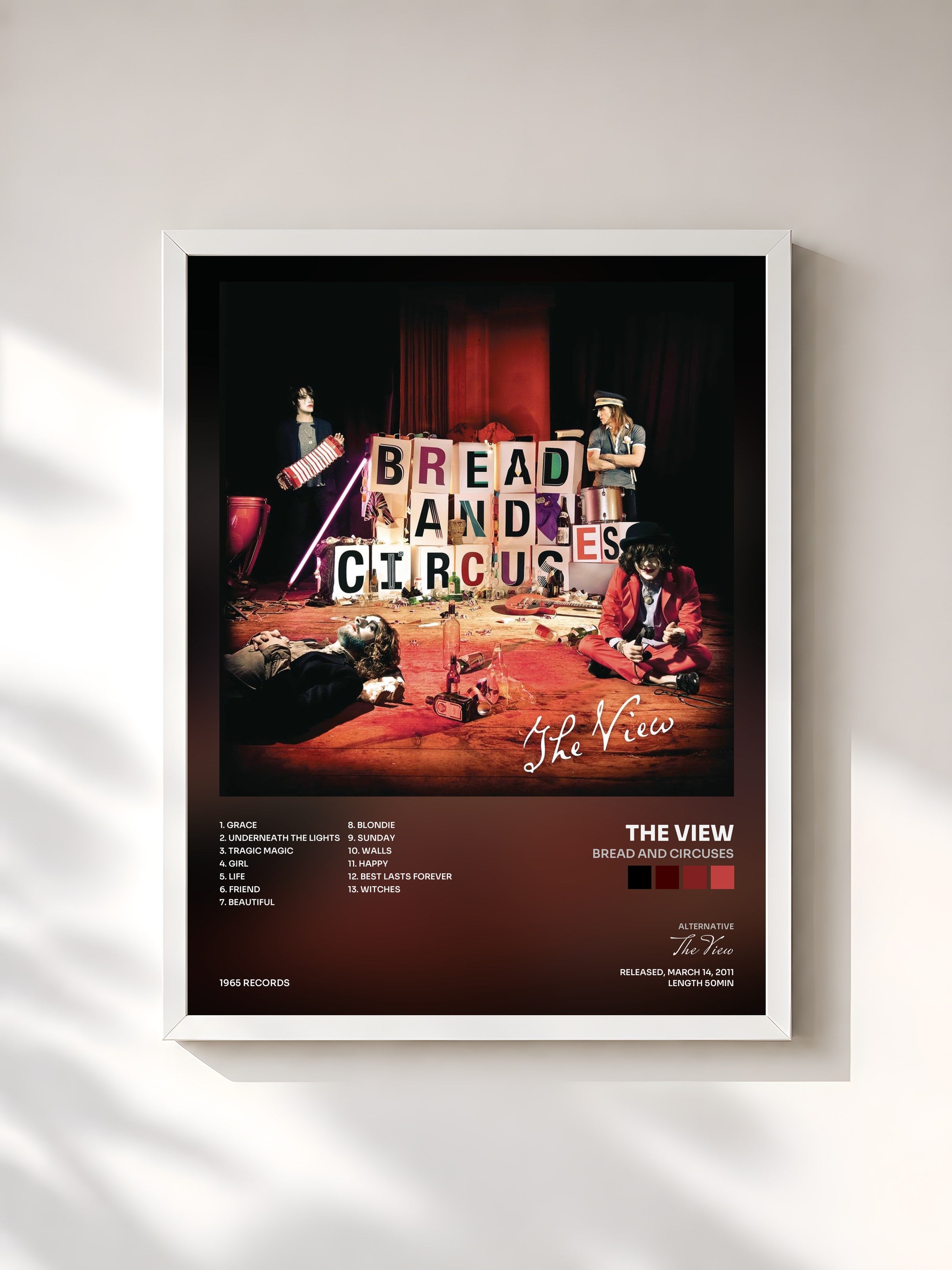 #blanc Tableau de l'album Bread and Circuses de The View, cadre blanc, imprimé et encadré en France