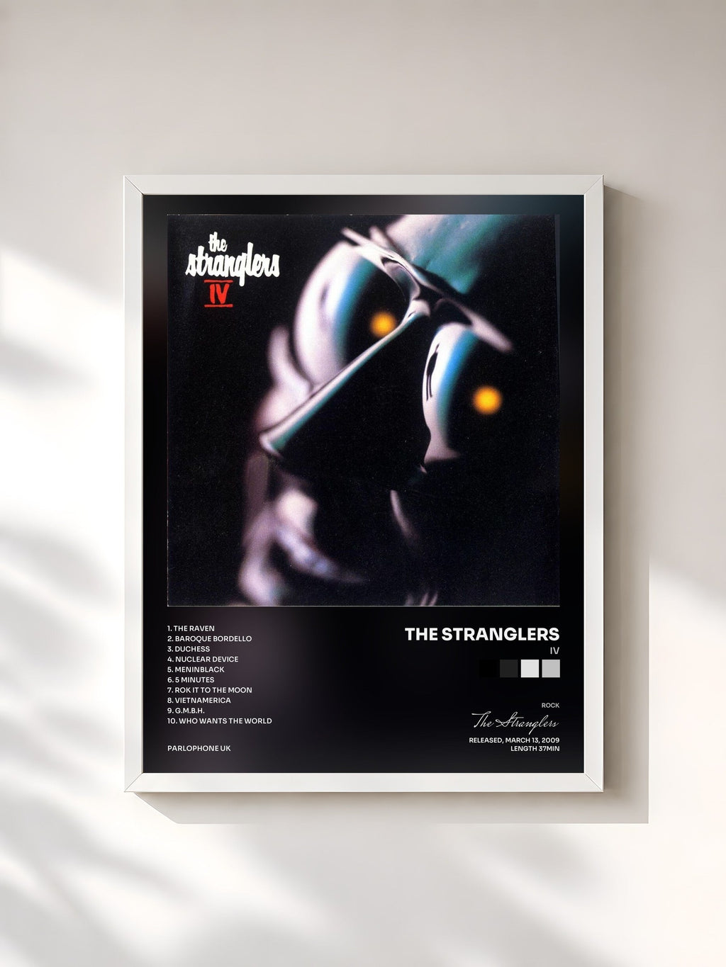 #blanc Tableau de l'album IV de The Stranglers, cadre blanc, imprimé et encadré en France