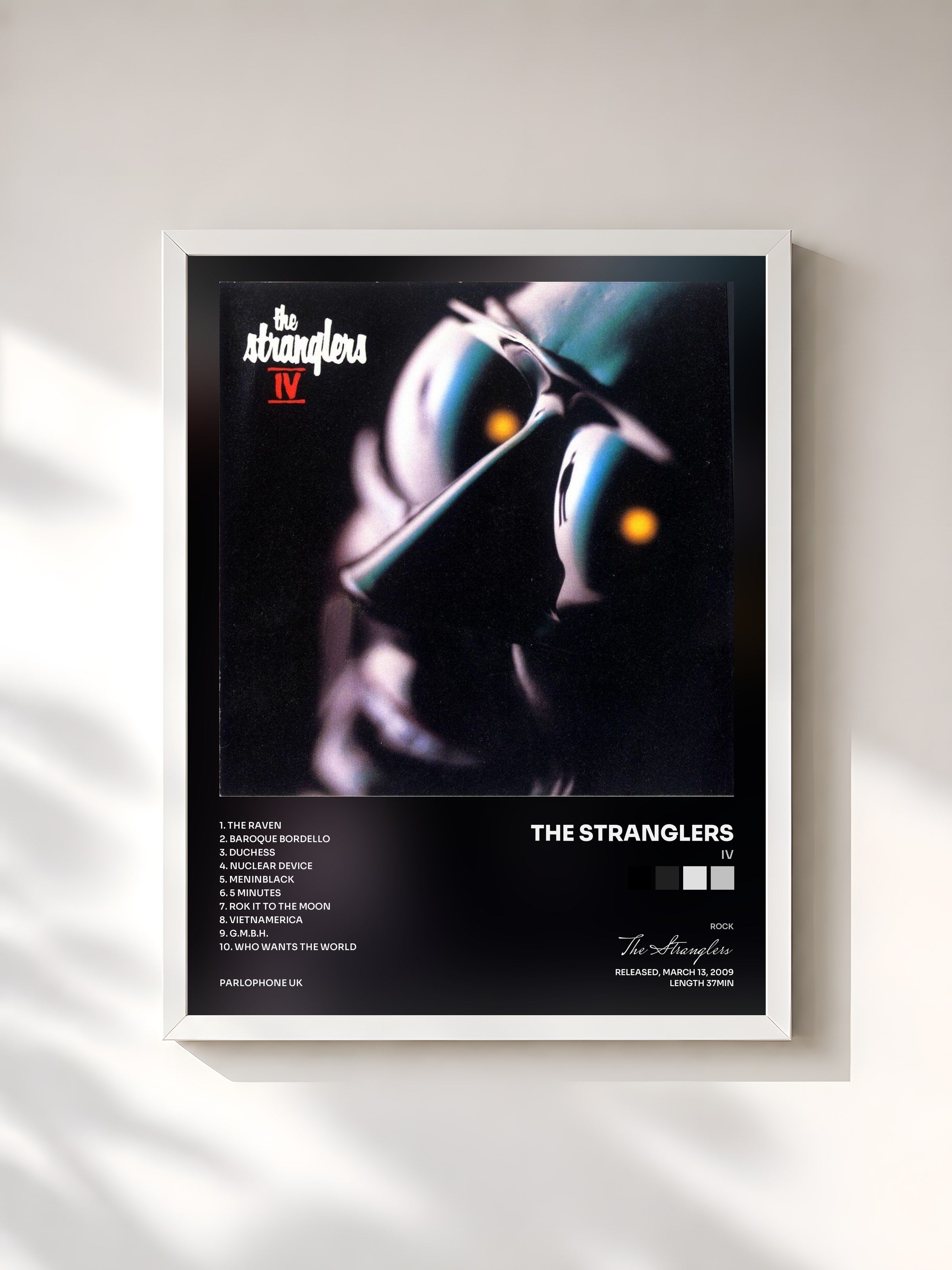 #blanc Tableau de l'album IV de The Stranglers, cadre blanc, imprimé et encadré en France