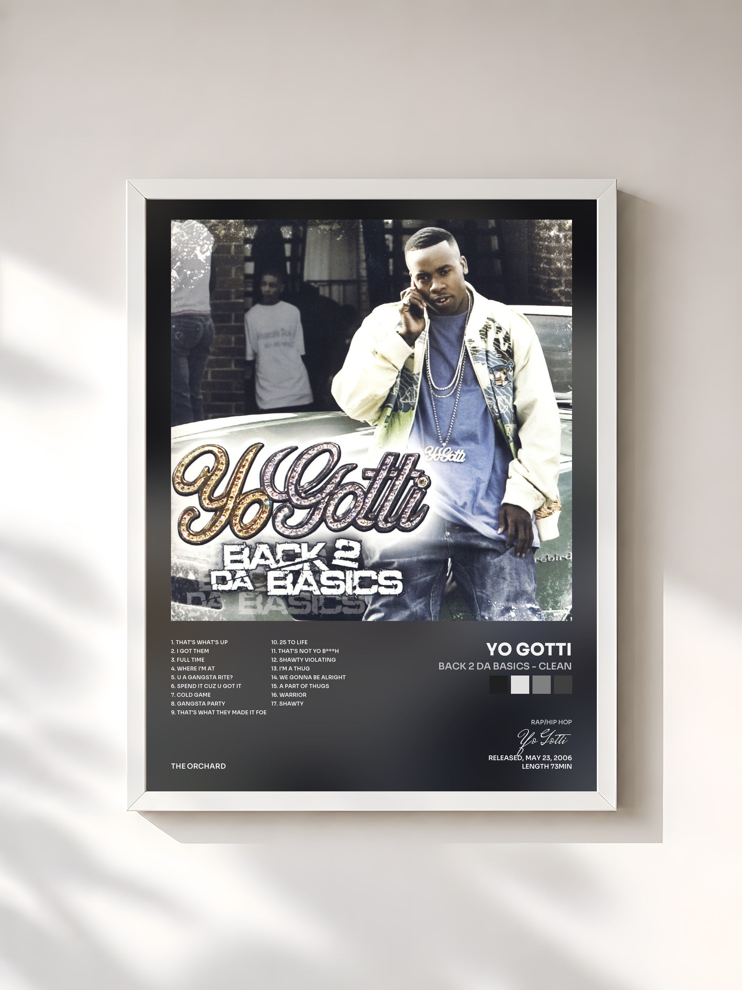 #blanc Tableau de l'album Back 2 Da Basics - Clean de Yo Gotti, cadre blanc, imprimé et encadré en France