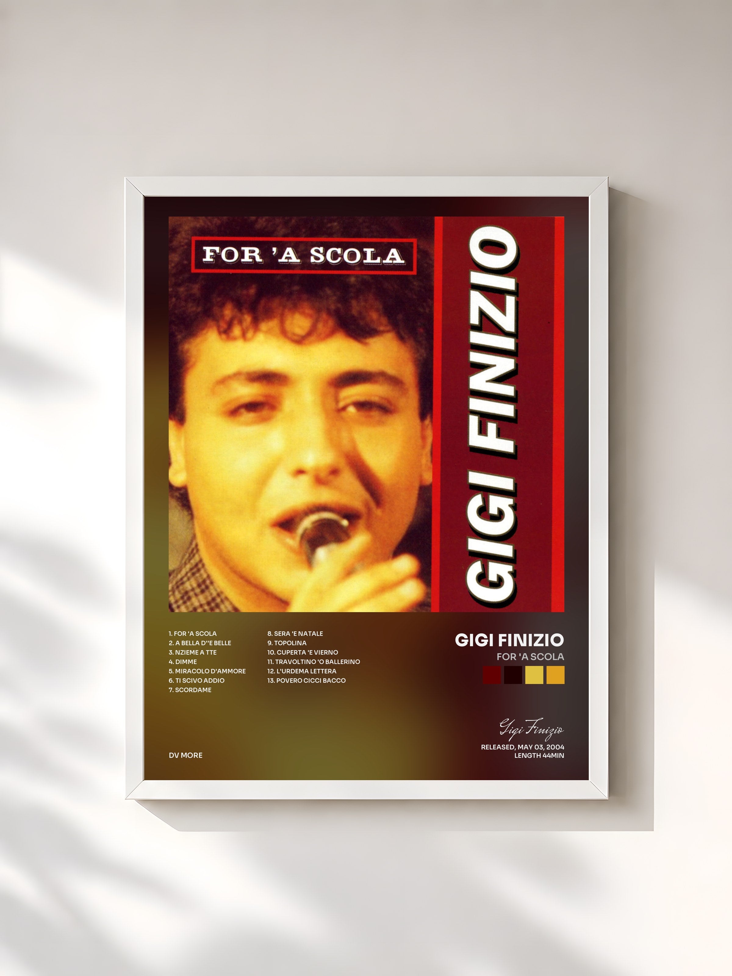 #blanc Tableau de l'album For 'a scola de Gigi Finizio, cadre blanc, imprimé et encadré en France
