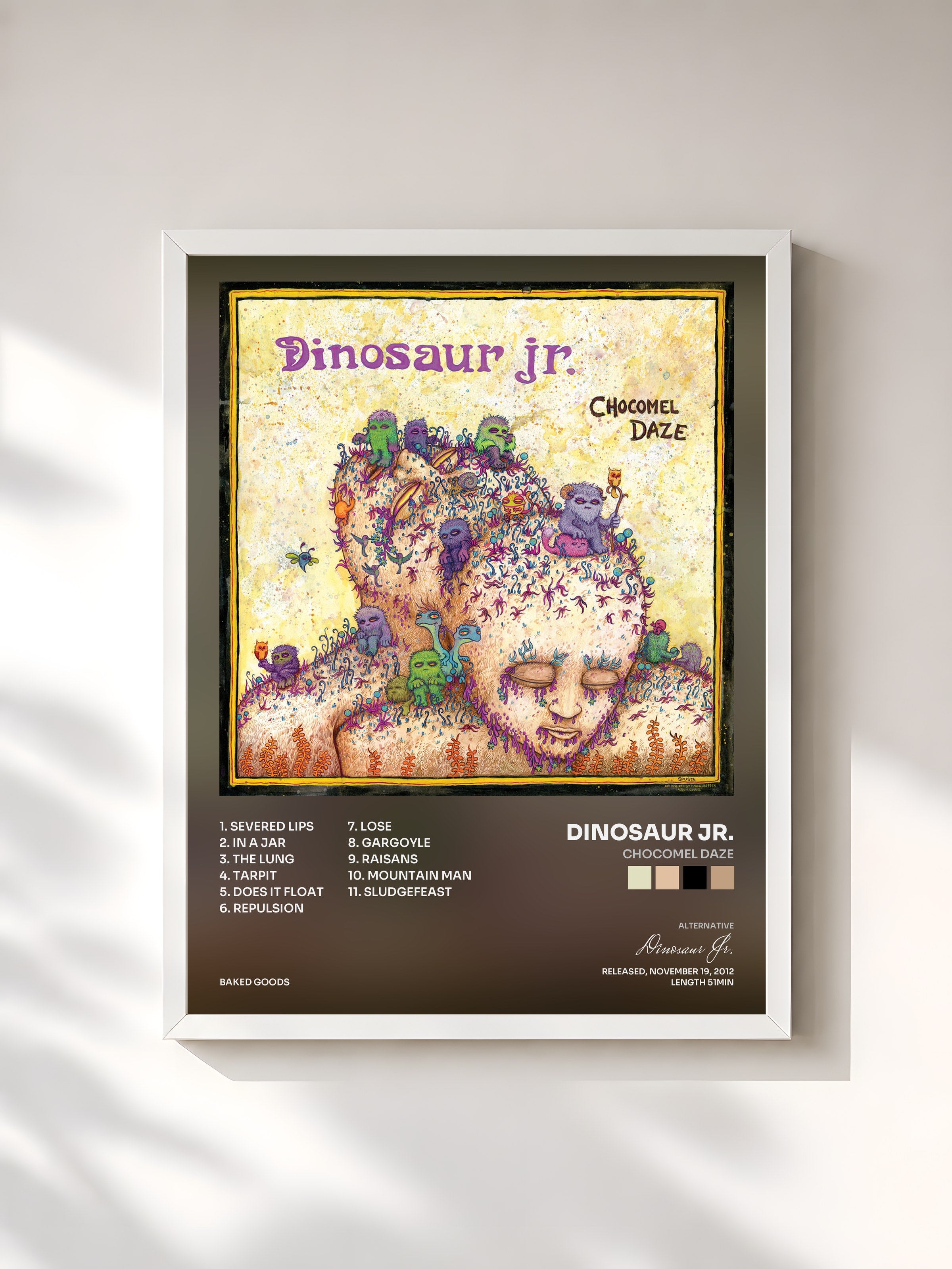 #blanc Tableau de l'album Chocomel Daze de Dinosaur Jr., cadre blanc, imprimé et encadré en France