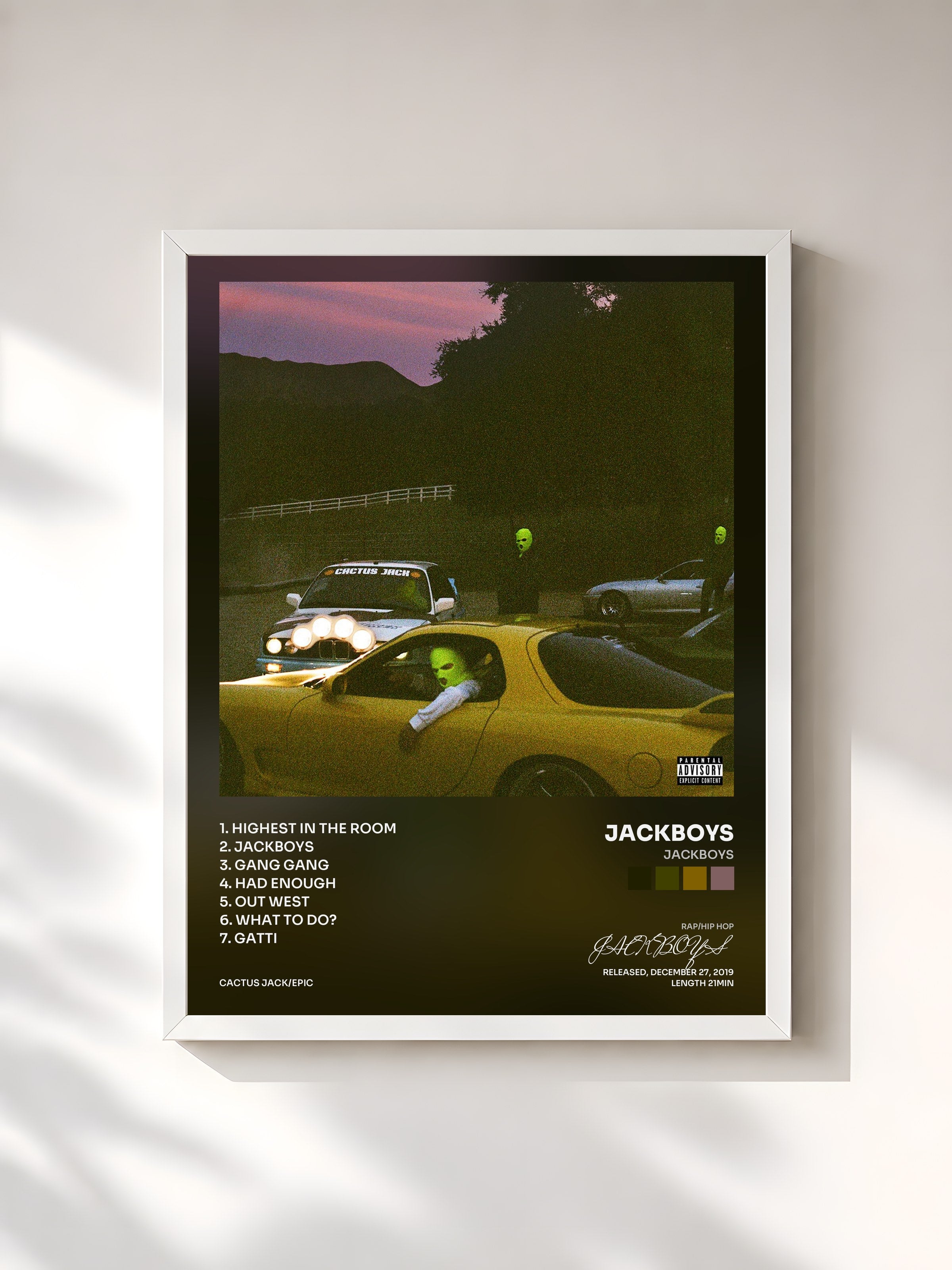 #blanc Tableau de l'album JACKBOYS de JACKBOYS, cadre blanc, imprimé et encadré en France