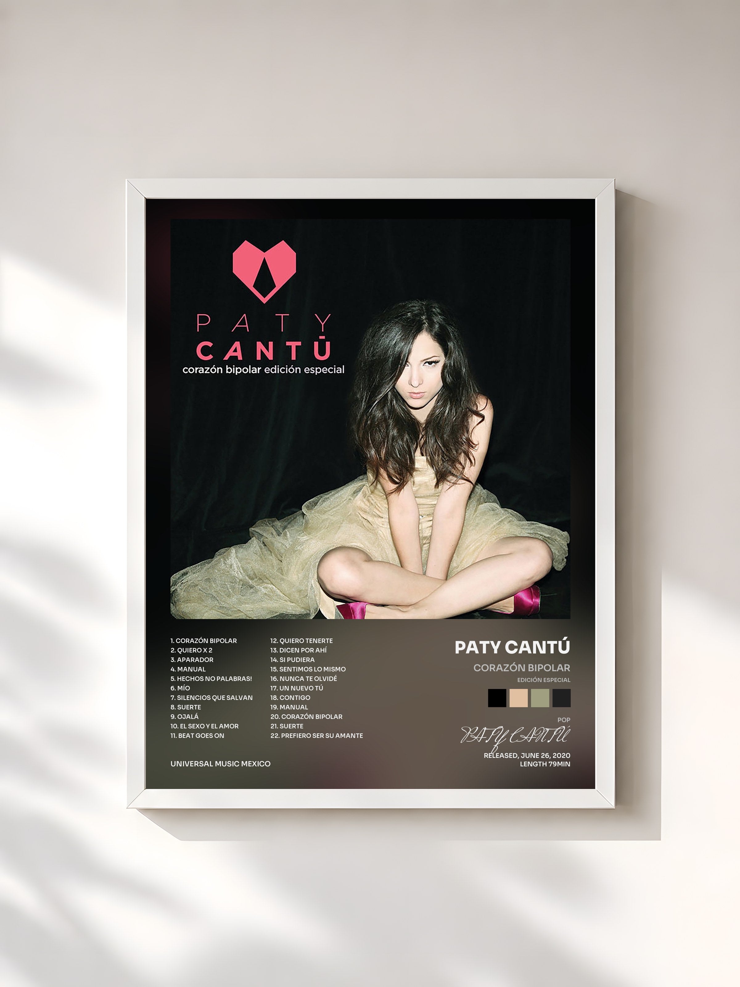 #blanc Tableau de l'album Corazón Bipolar (Edición Especial) de PATY CANTÚ, cadre blanc, imprimé et encadré en France