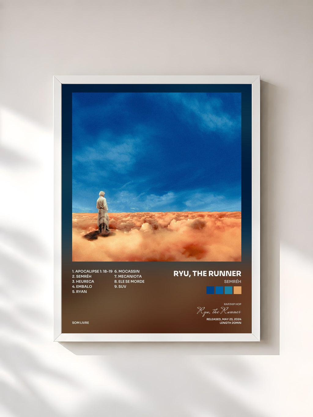 #blanc Tableau de l'album SEMRÉH de Ryu, the Runner, cadre blanc, imprimé et encadré en France