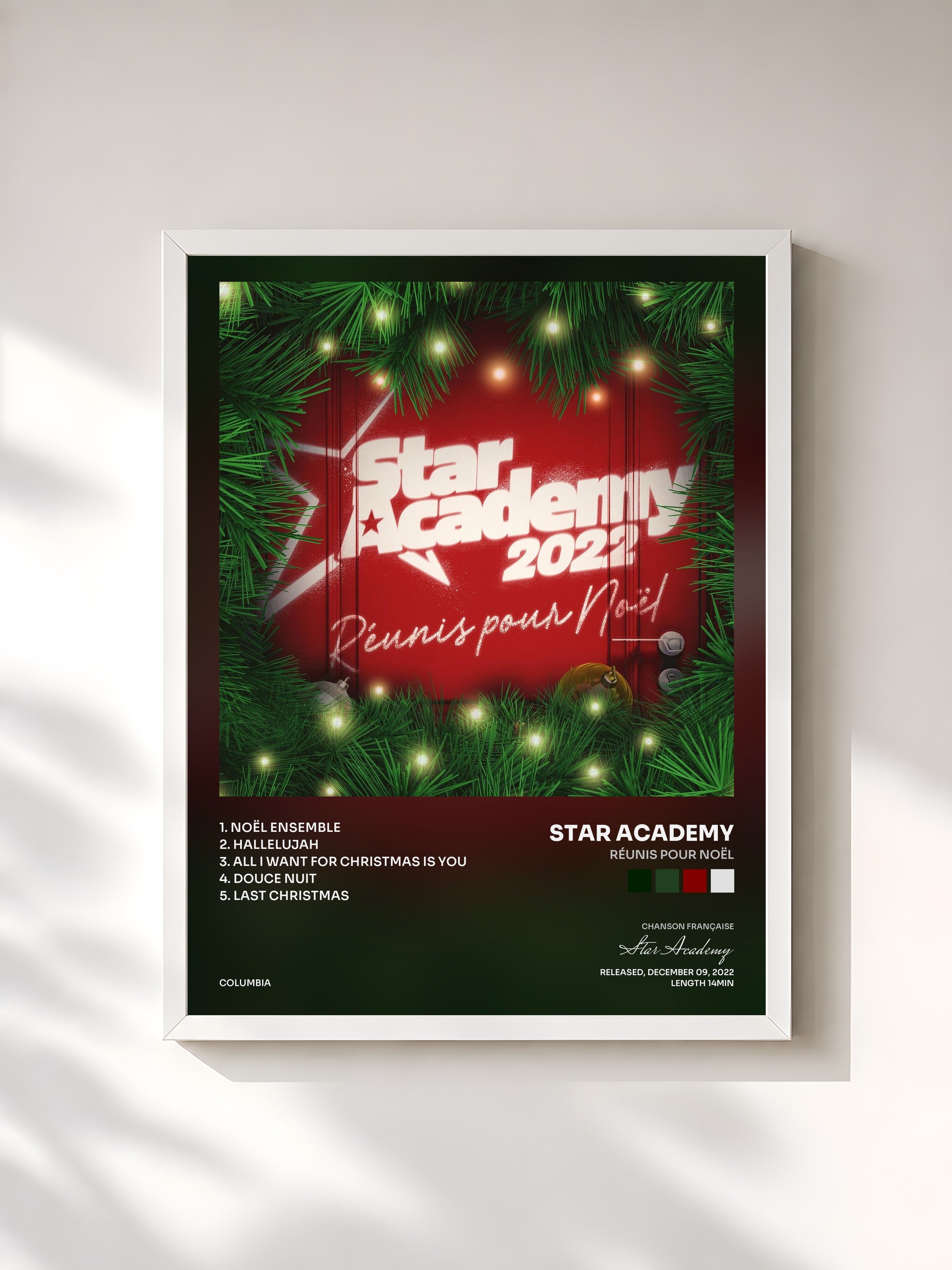 #blanc Tableau de l'album Réunis pour Noël de Star Academy, cadre blanc, imprimé et encadré en France