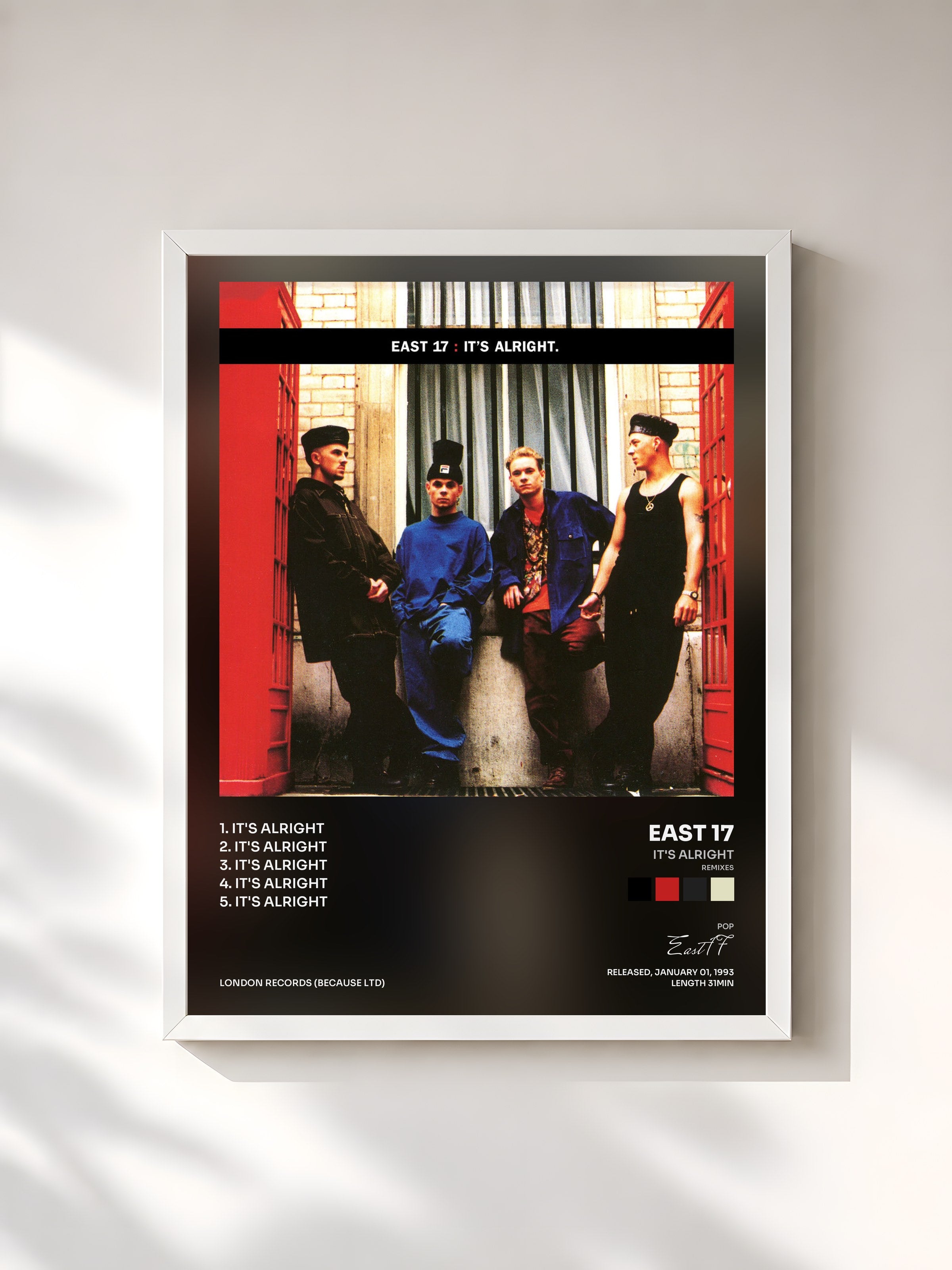 #blanc Tableau de l'album It's Alright (Remixes) de East 17, cadre blanc, imprimé et encadré en France