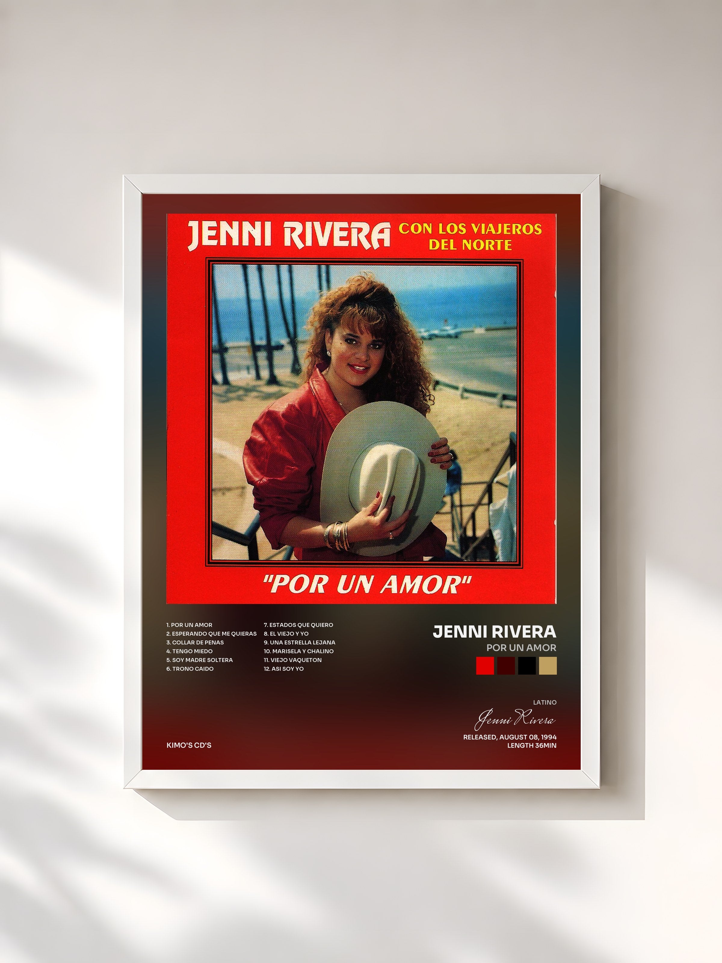 #blanc Tableau de l'album Por un Amor de Jenni Rivera, cadre blanc, imprimé et encadré en France