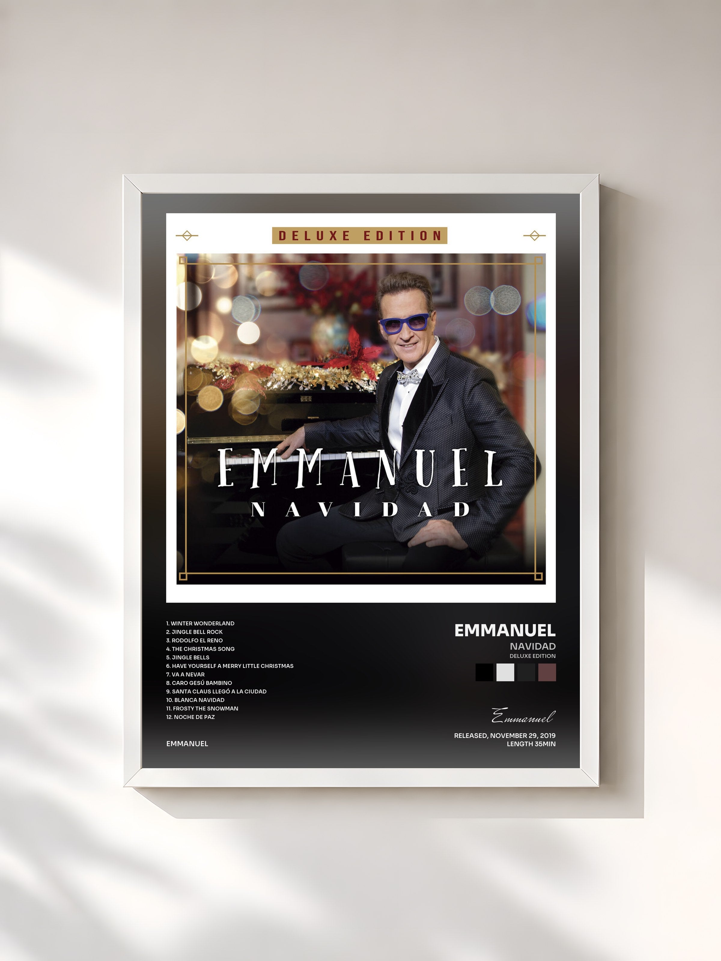 #blanc Tableau de l'album Navidad (Deluxe Edition) de Emmanuel, cadre blanc, imprimé et encadré en France