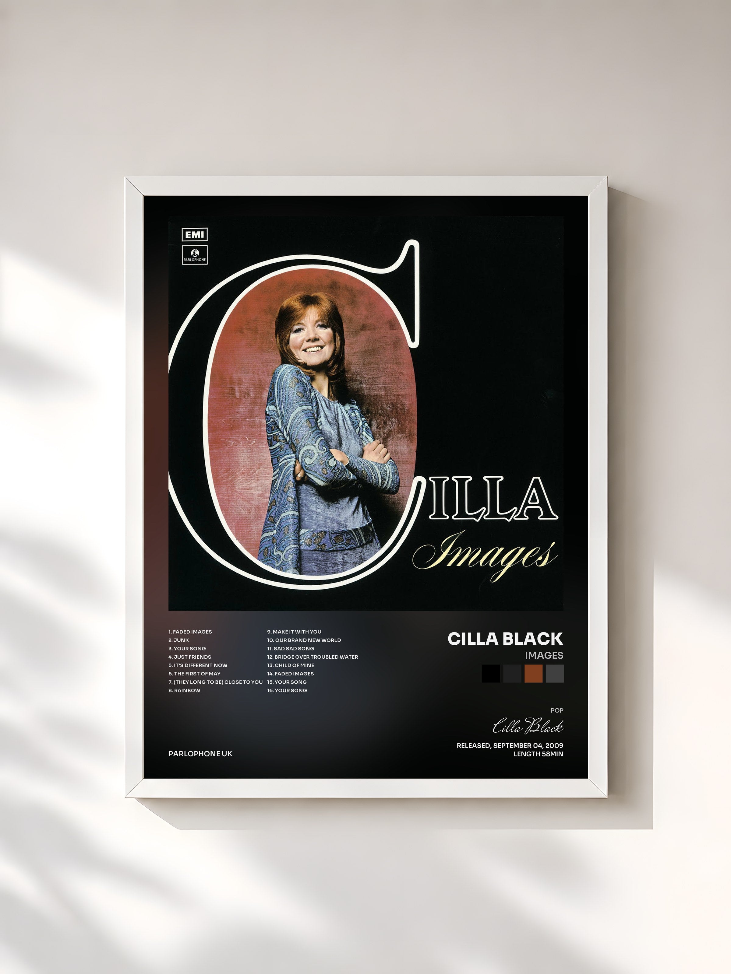 #blanc Tableau de l'album Images de Cilla Black, cadre blanc, imprimé et encadré en France
