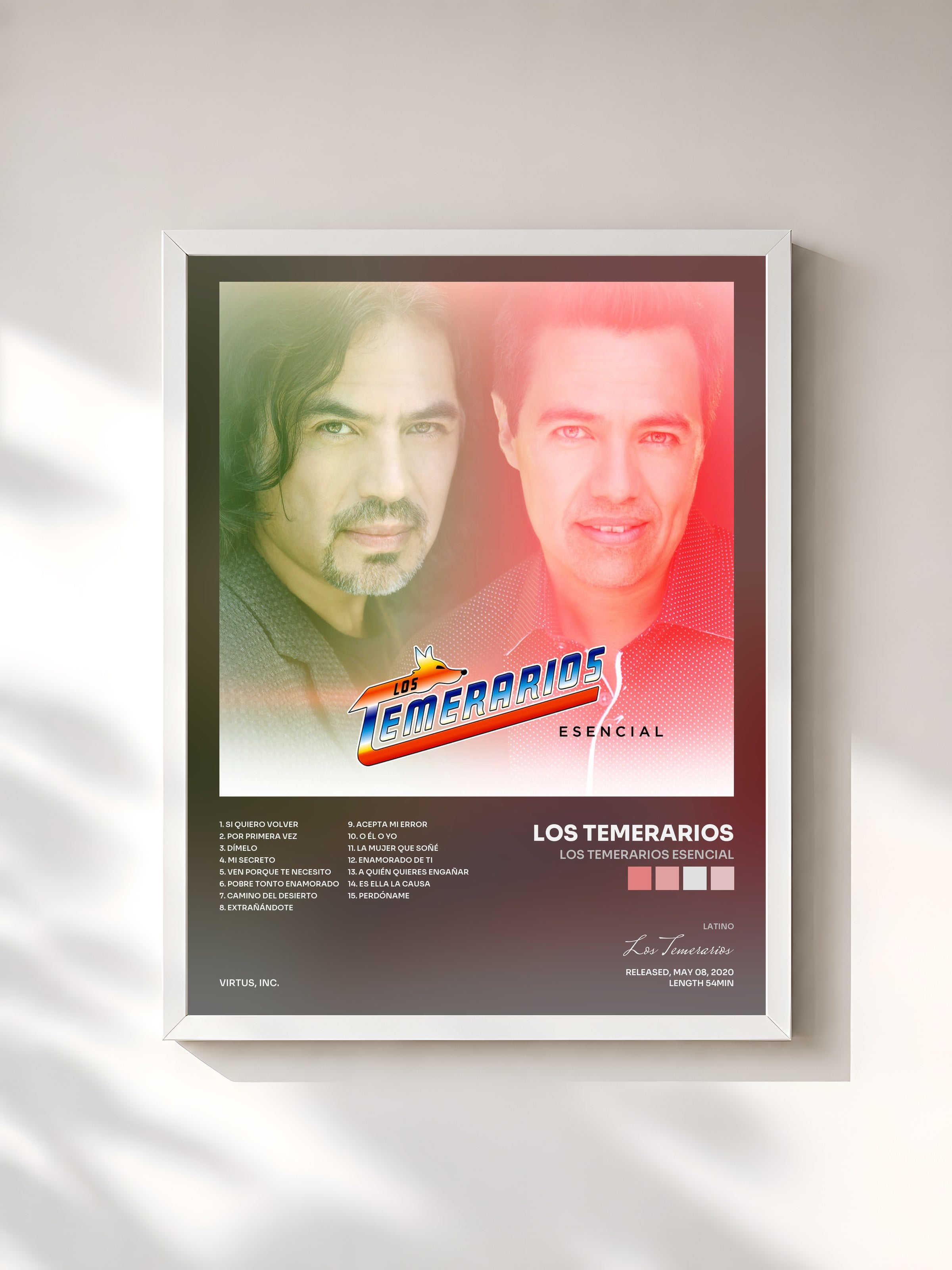 #blanc Tableau de l'album Los Temerarios Esencial de Los Temerarios, cadre blanc, imprimé et encadré en France
