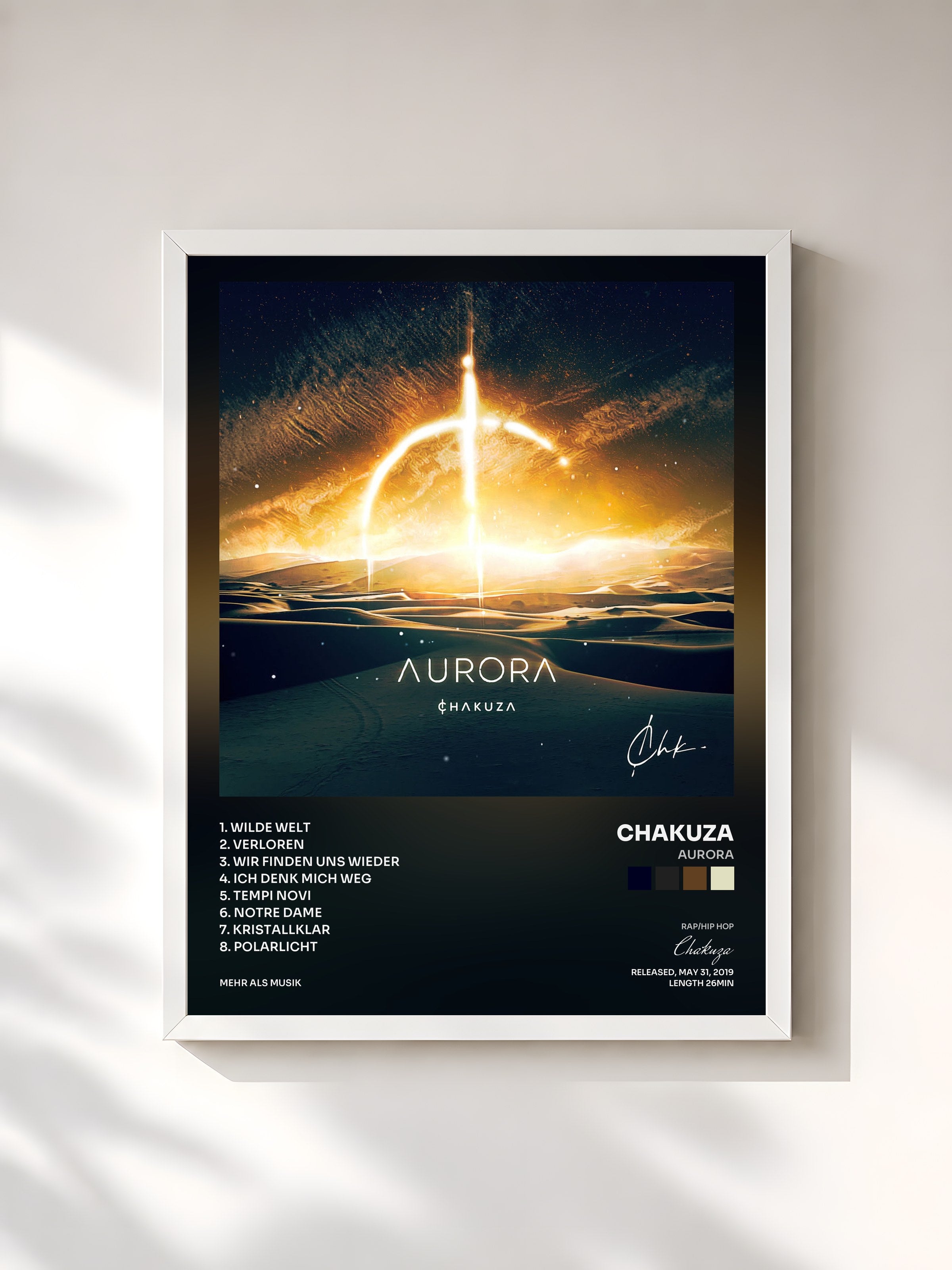 #blanc Tableau de l'album Aurora de Chakuza, cadre blanc, imprimé et encadré en France