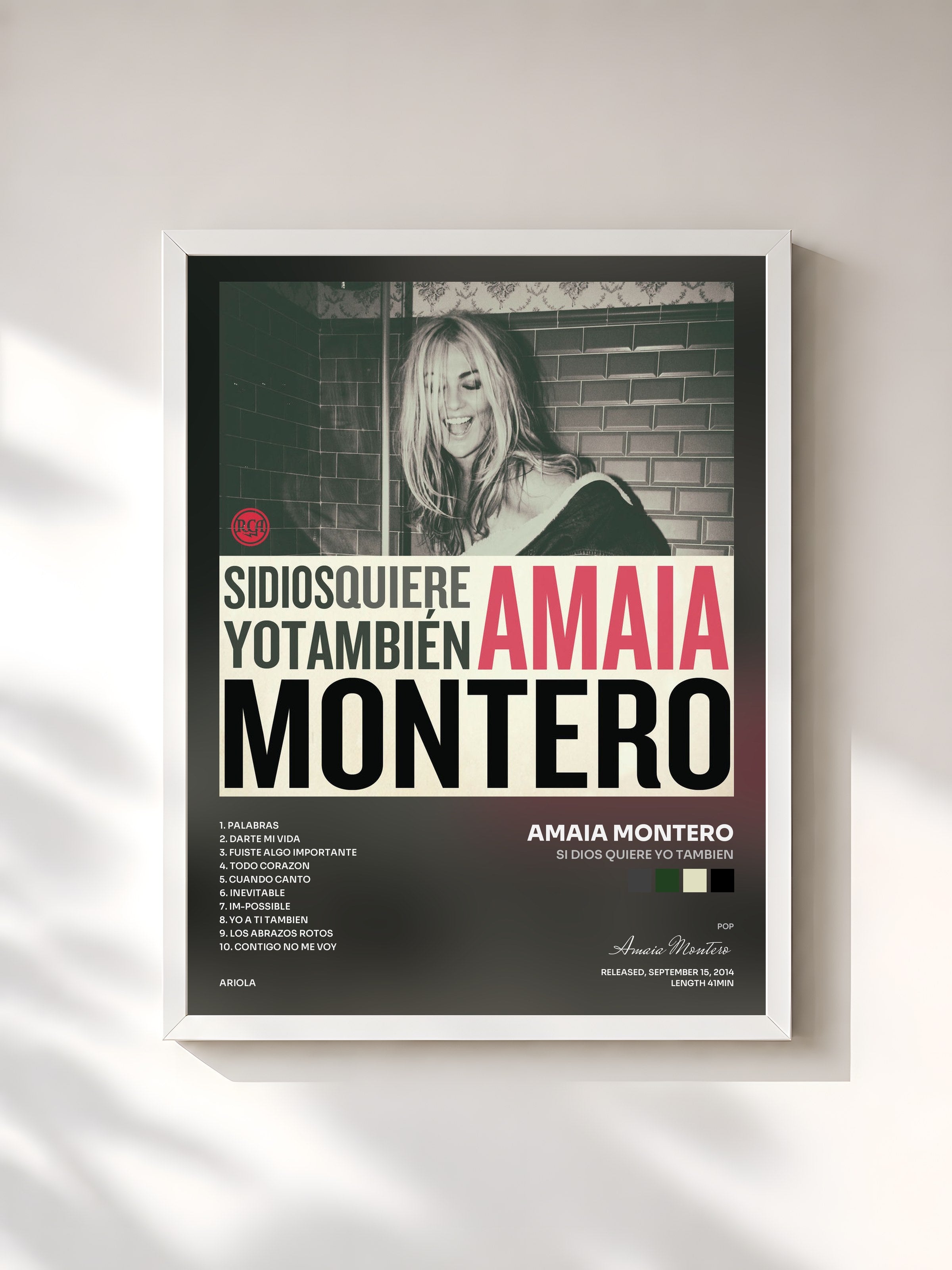 #blanc Tableau de l'album Si Dios Quiere Yo Tambien de Amaia Montero, cadre blanc, imprimé et encadré en France