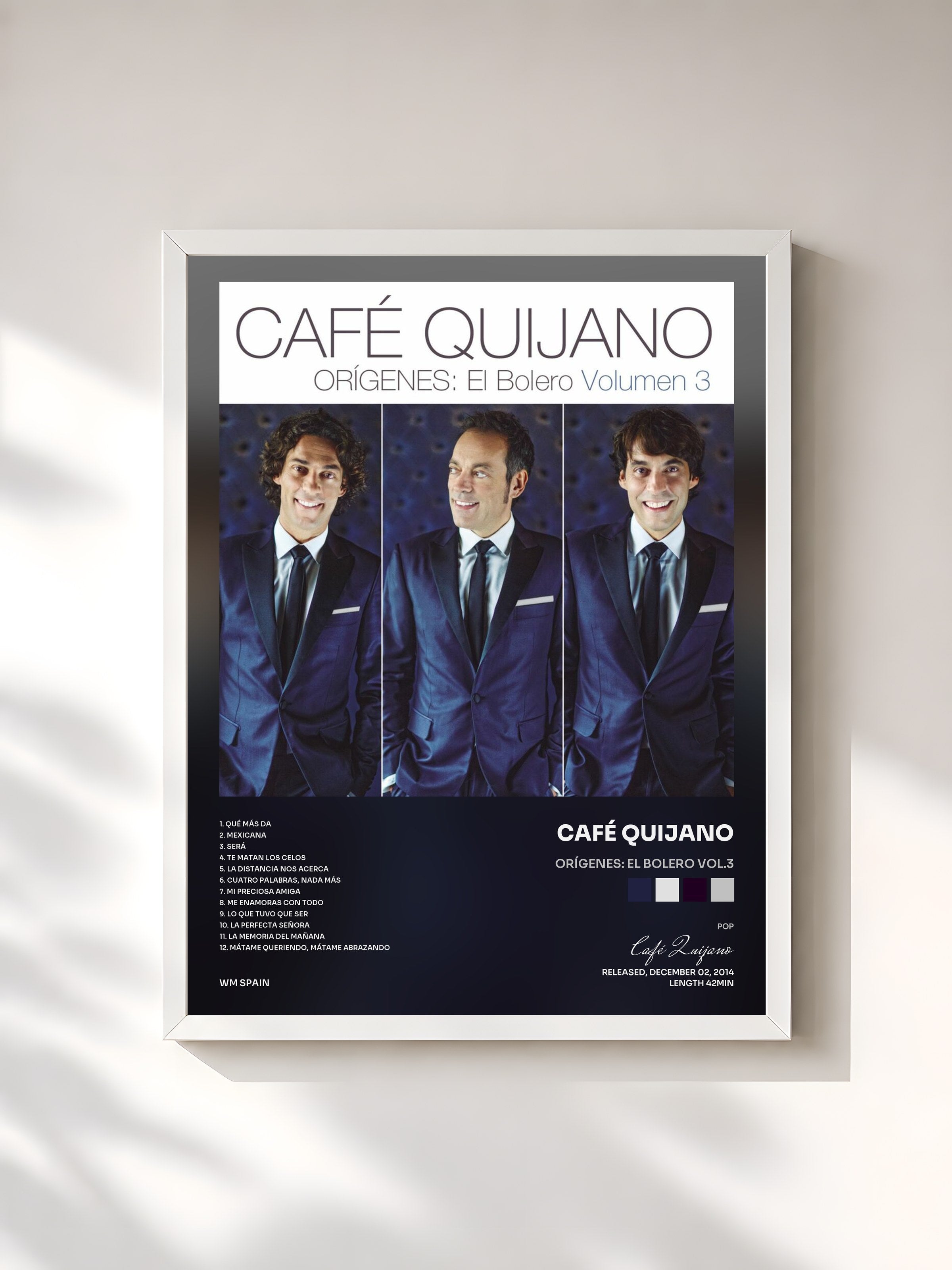 #blanc Tableau de l'album Orígenes: El Bolero Vol.3 de Café Quijano, cadre blanc, imprimé et encadré en France
