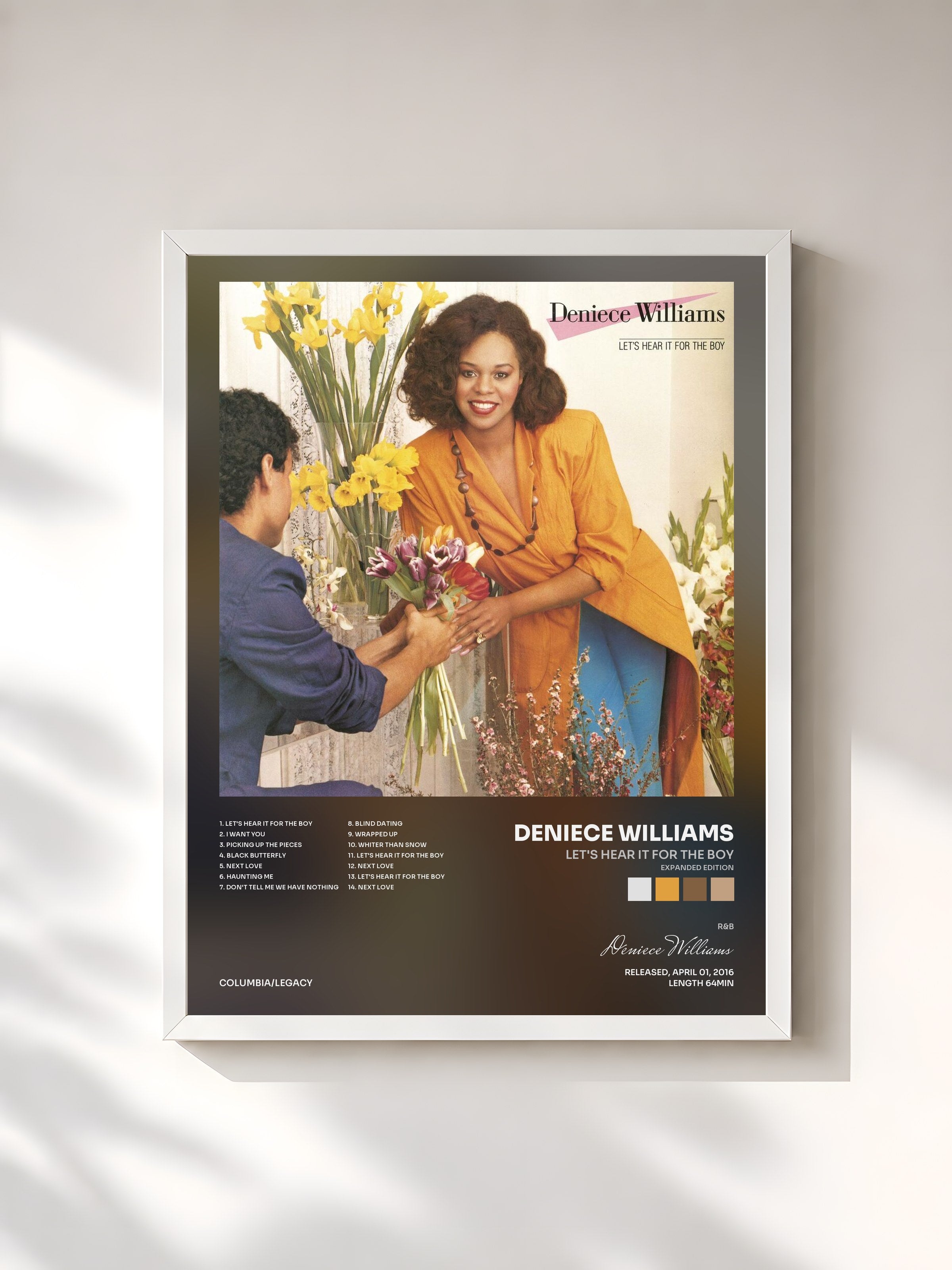 #blanc Tableau de l'album Let's Hear It for the Boy (Expanded Edition) de Deniece Williams, cadre blanc, imprimé et encadré en France