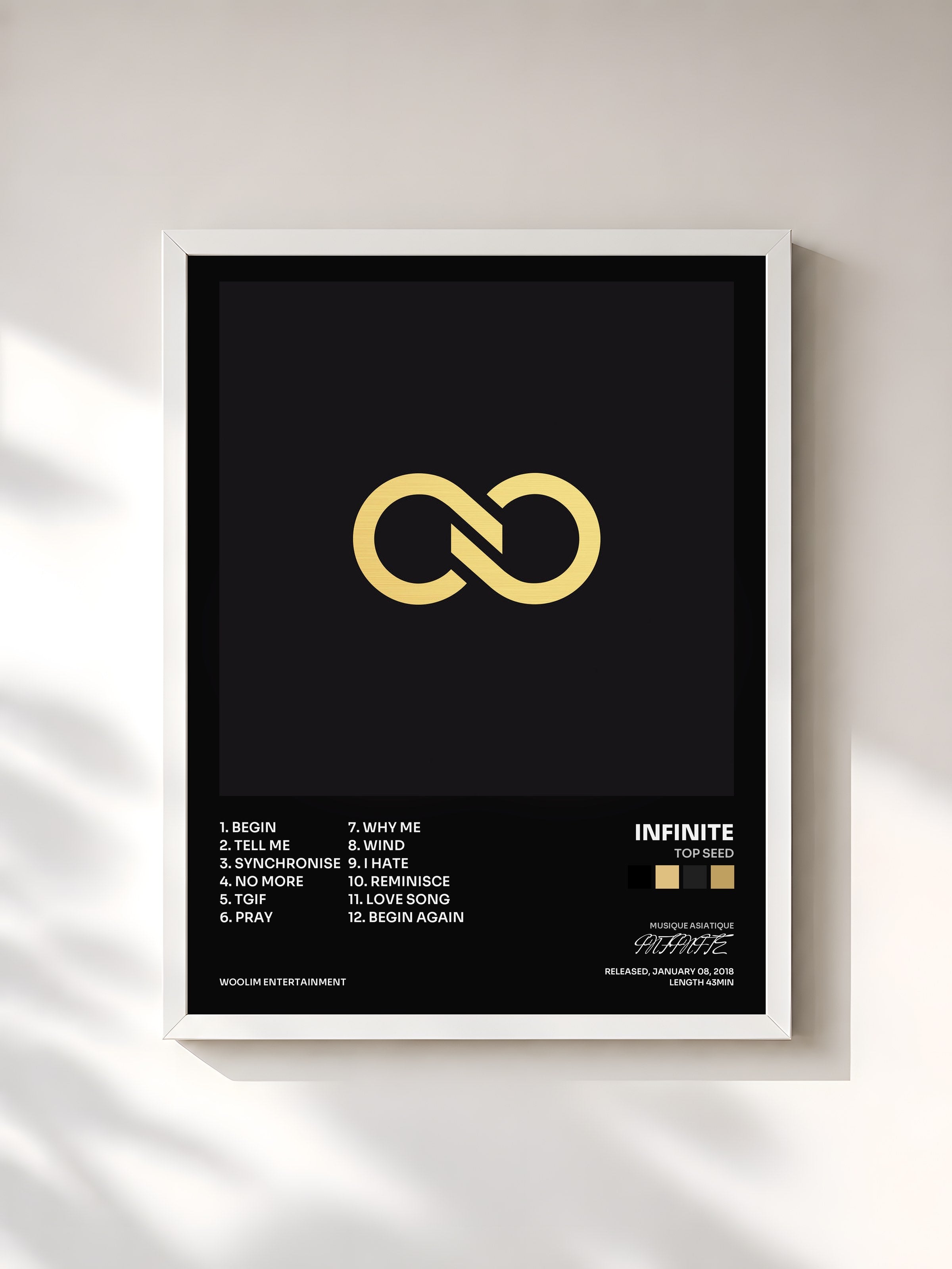 #blanc Tableau de l'album TOP SEED de INFINITE, cadre blanc, imprimé et encadré en France