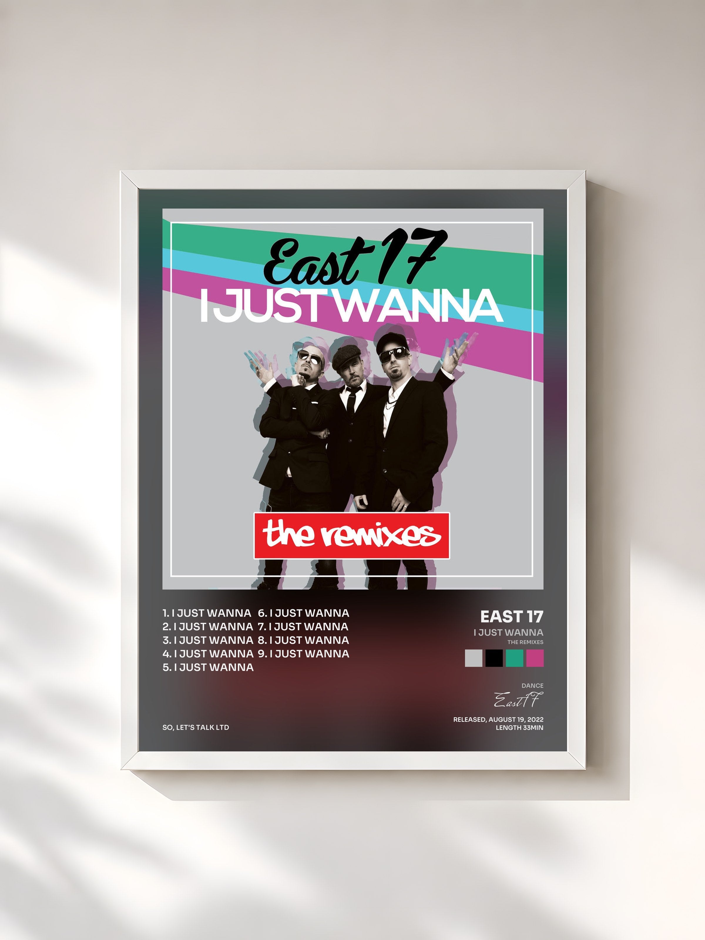 #blanc Tableau de l'album I Just Wanna (The Remixes) de East 17, cadre blanc, imprimé et encadré en France