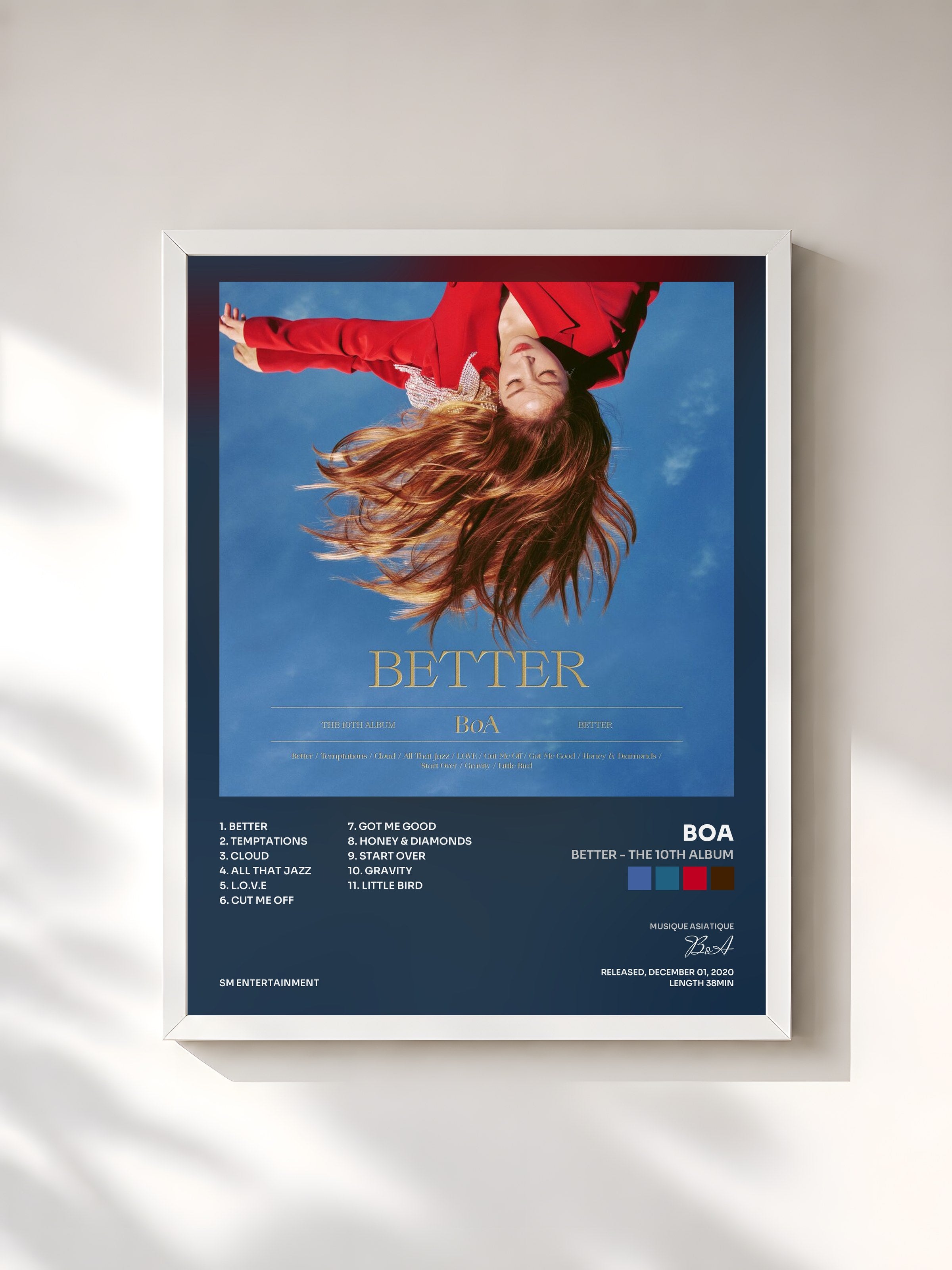 #blanc Tableau de l'album BETTER - The 10th Album de BoA, cadre blanc, imprimé et encadré en France