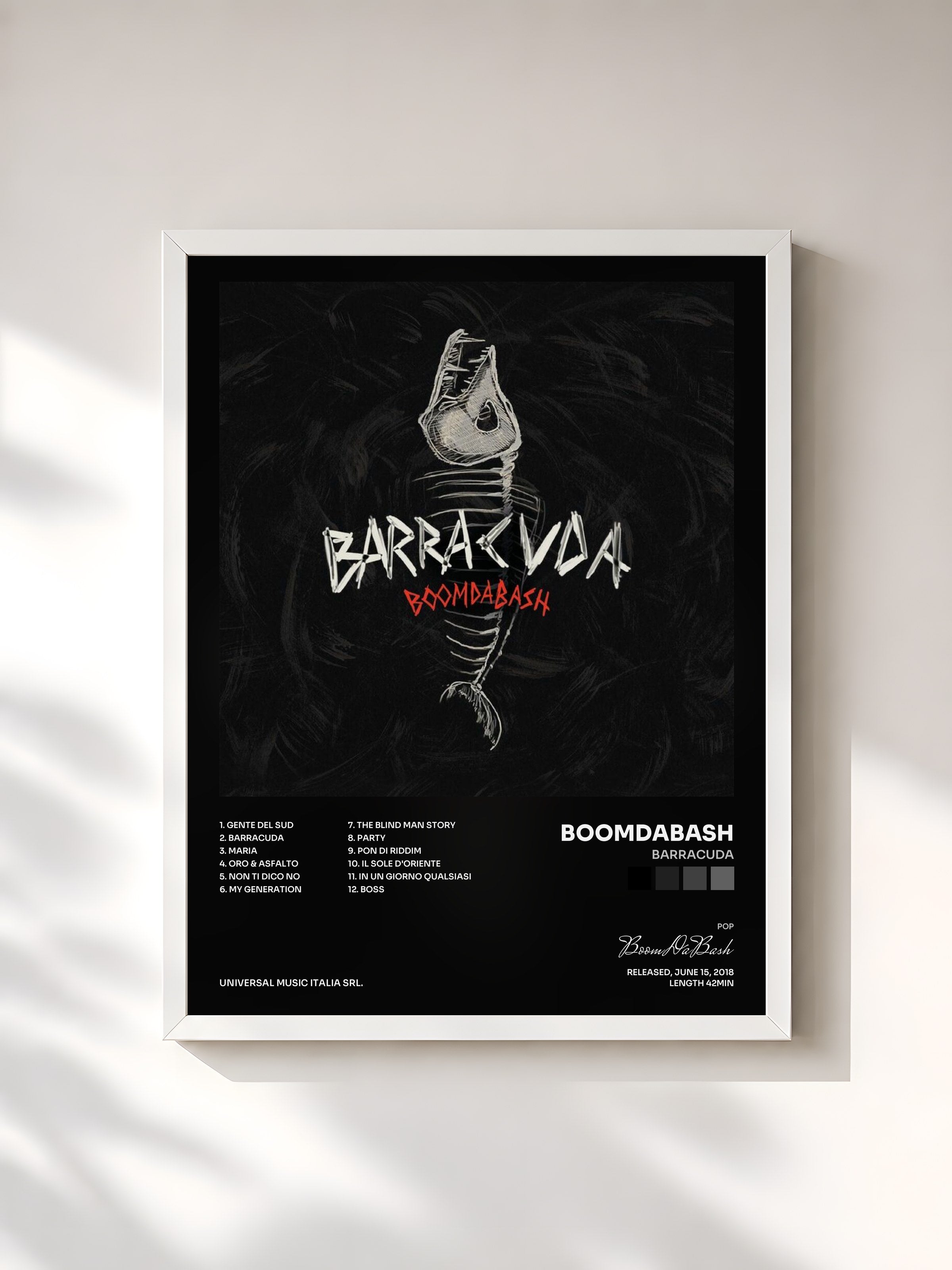 #blanc Tableau de l'album Barracuda de BoomDaBash, cadre blanc, imprimé et encadré en France