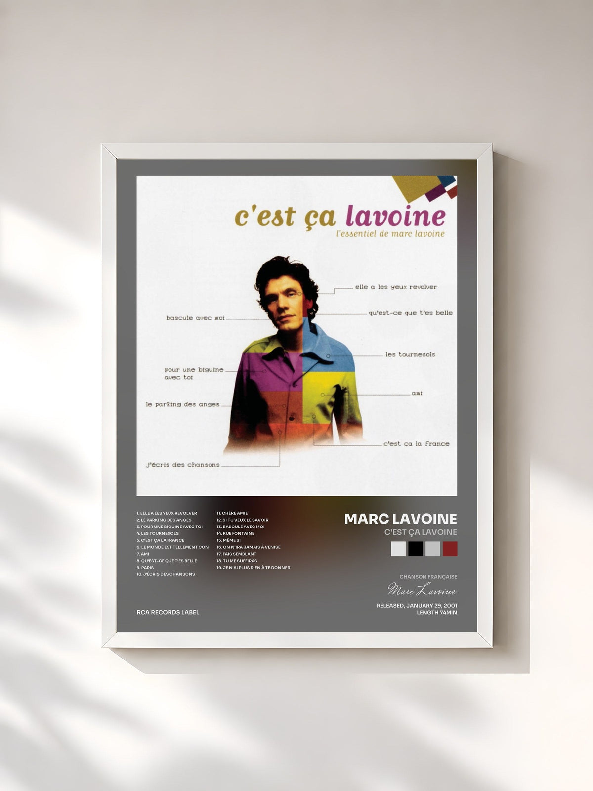 #blanc Tableau de l'album C'est ça Lavoine de Marc Lavoine, cadre blanc, imprimé et encadré en France