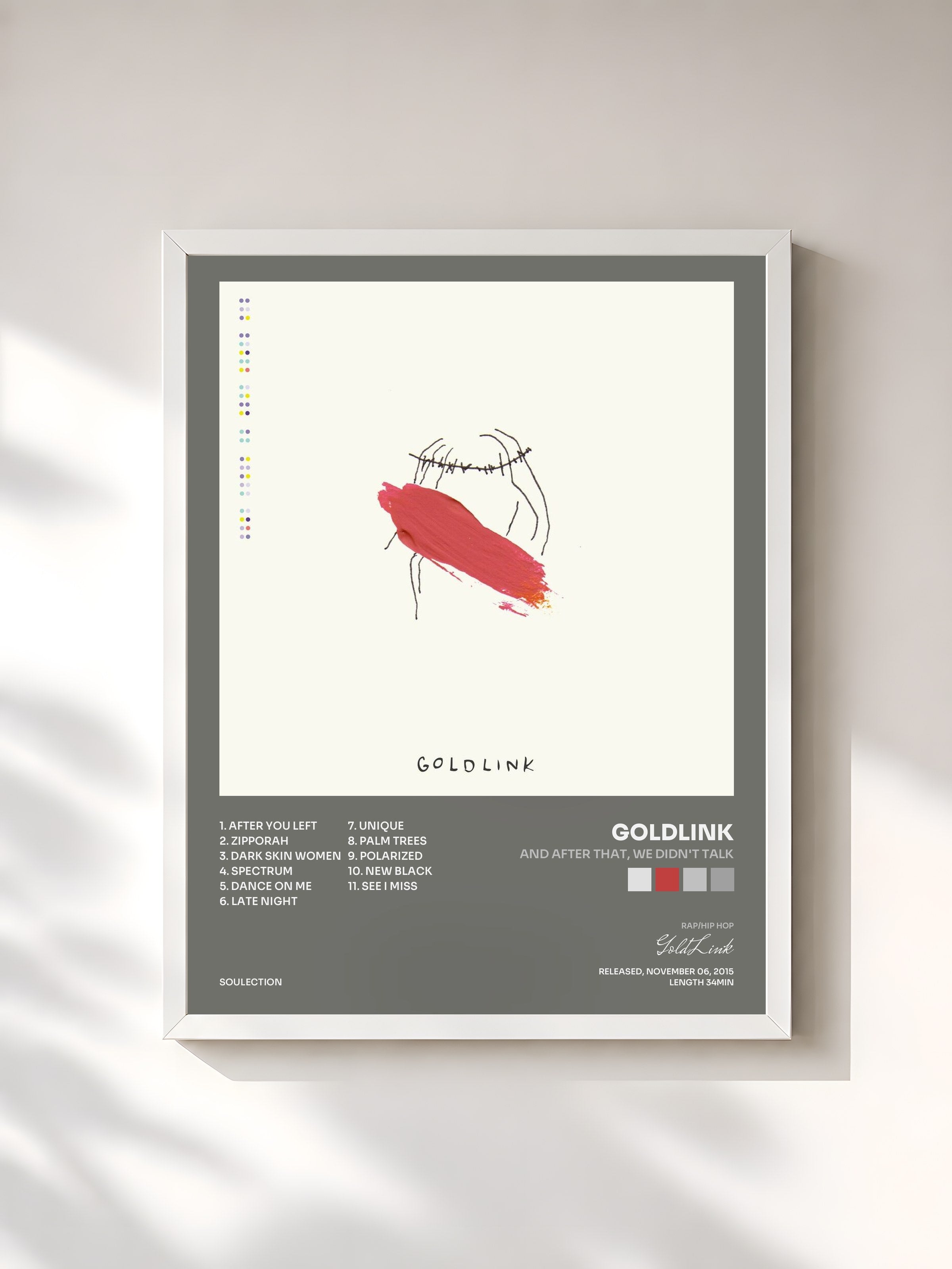 #blanc Tableau de l'album And After That, We Didn't Talk de GoldLink, cadre blanc, imprimé et encadré en France