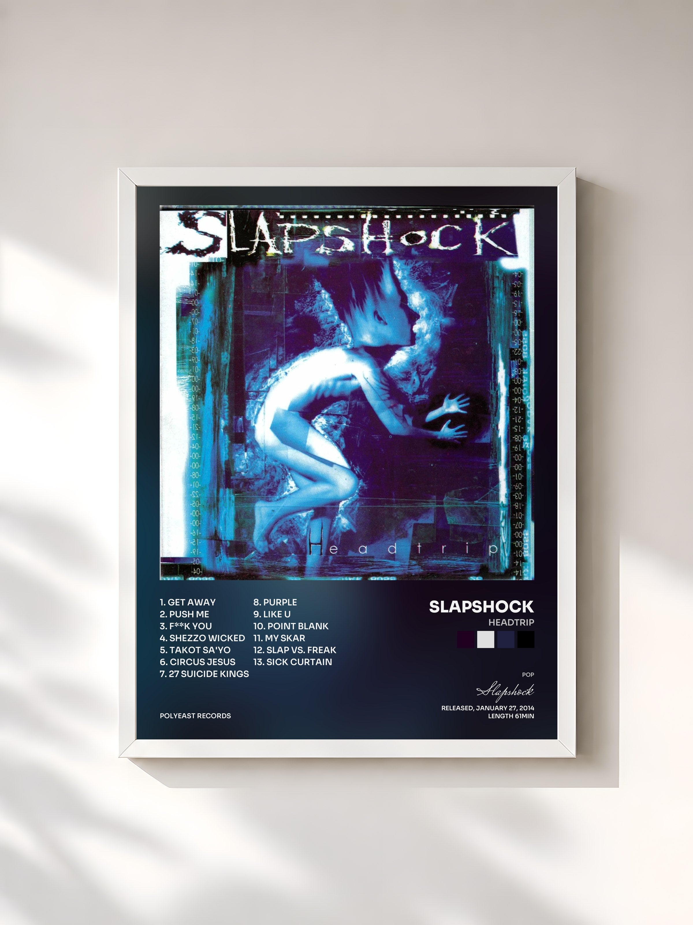#blanc Tableau de l'album Headtrip de Slapshock, cadre blanc, imprimé et encadré en France