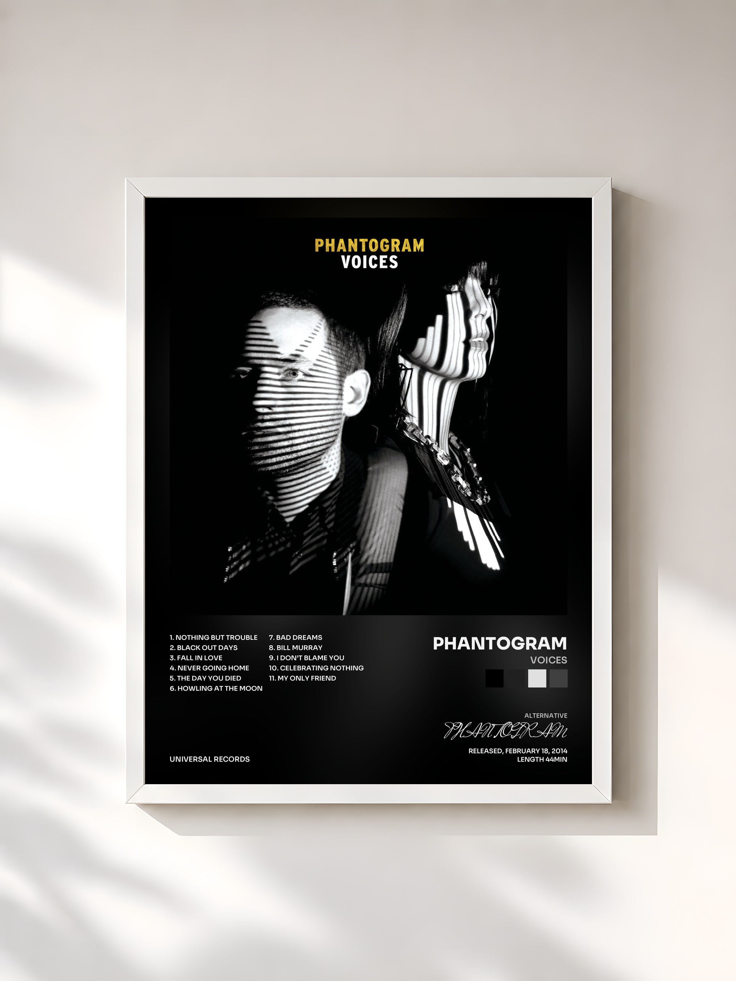 #blanc Tableau de l'album Voices de PHANTOGRAM, cadre blanc, imprimé et encadré en France