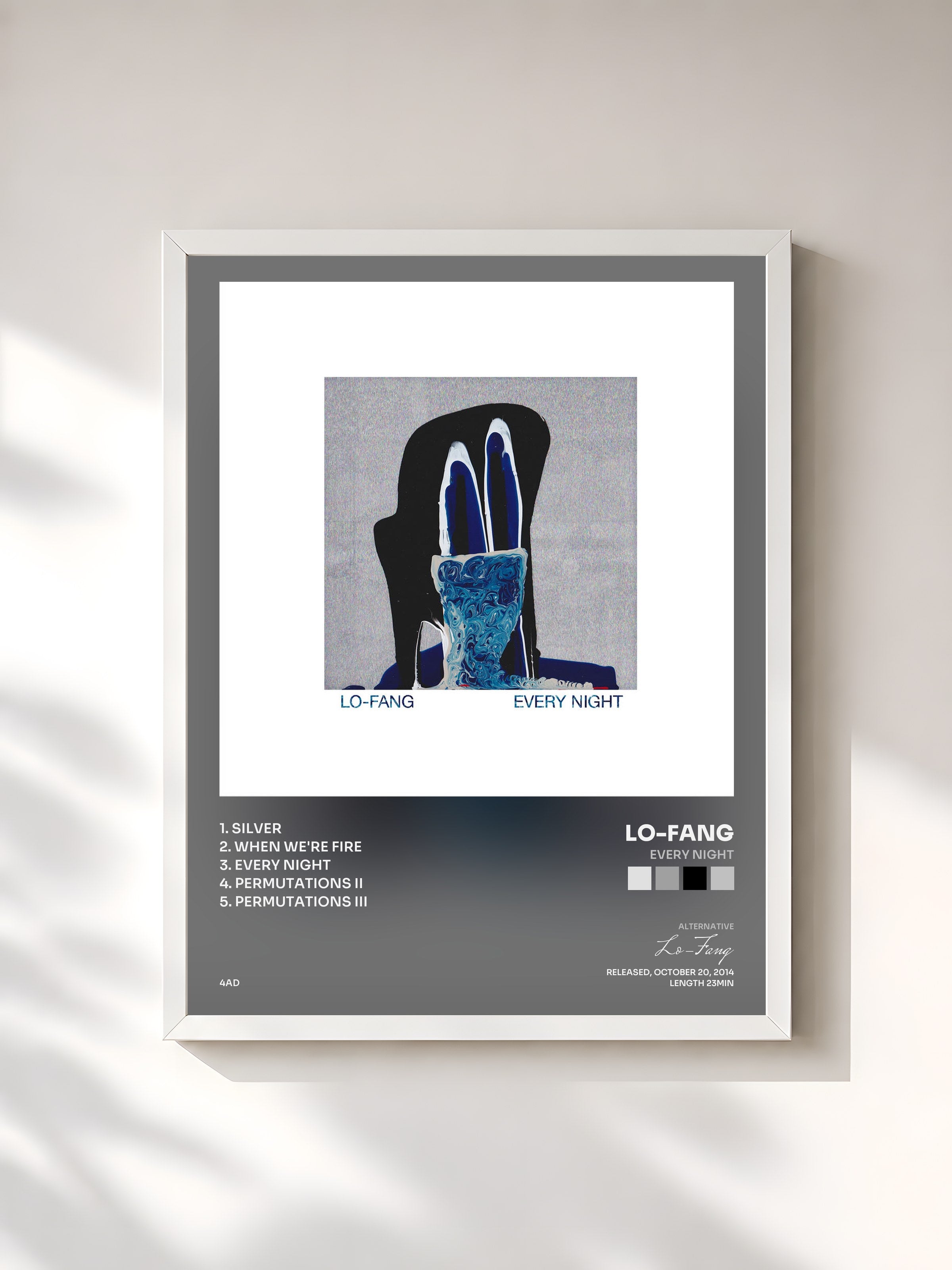 #blanc Tableau de l'album Every Night de Lo-Fang, cadre blanc, imprimé et encadré en France