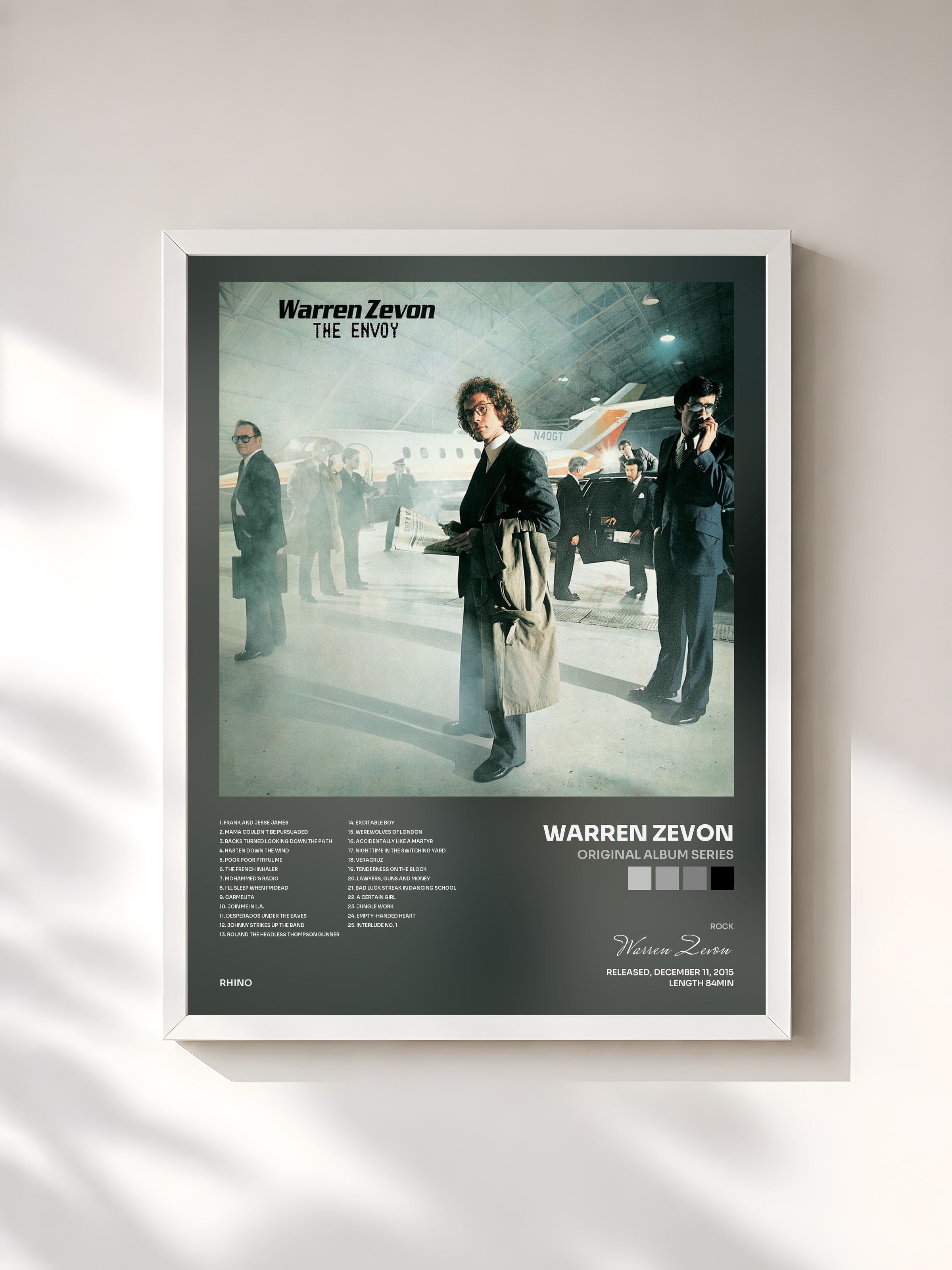 #blanc Tableau de l'album Original Album Series de Warren Zevon, cadre blanc, imprimé et encadré en France