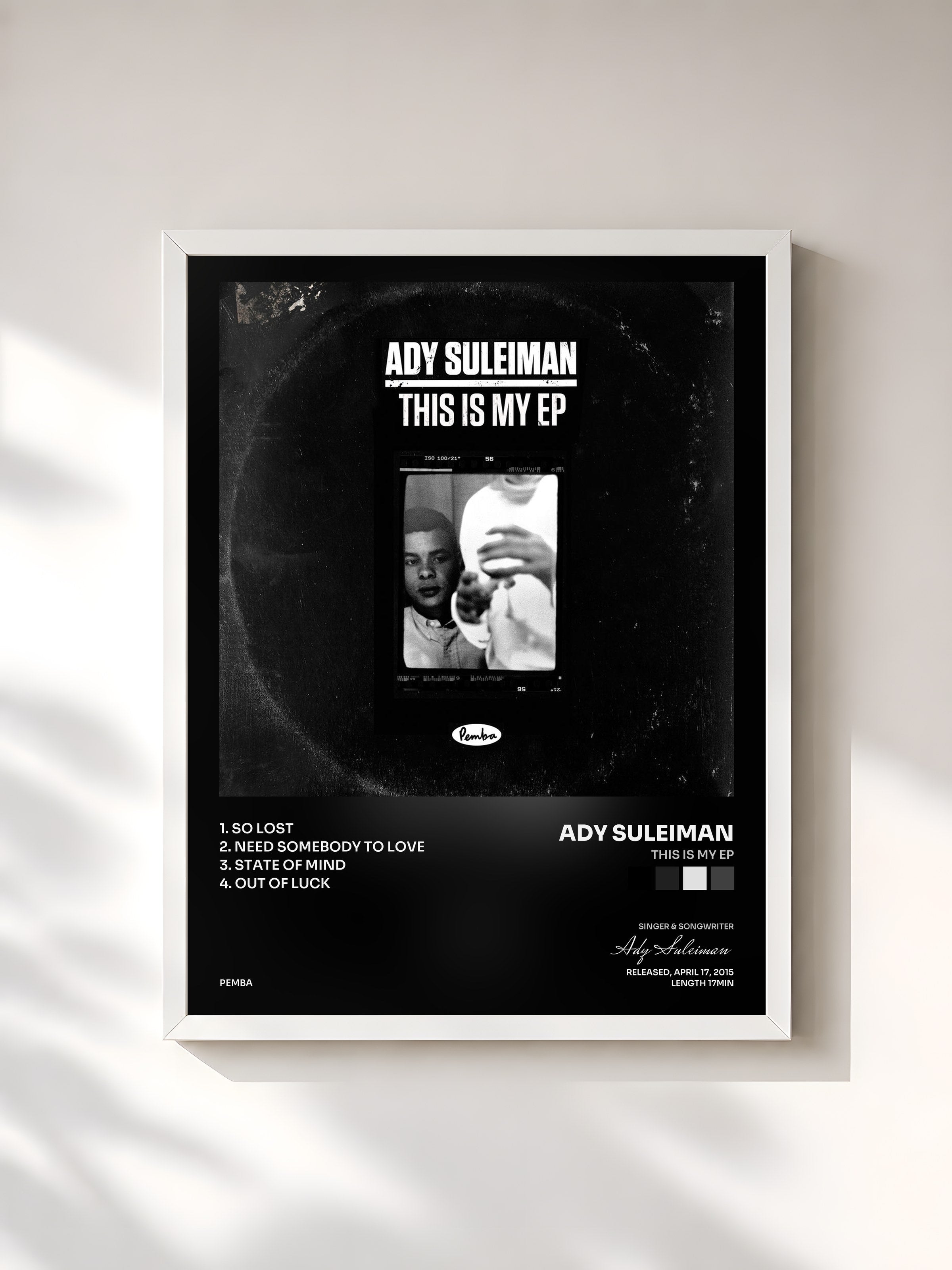 #blanc Tableau de l'album This Is My EP de Ady Suleiman, cadre blanc, imprimé et encadré en France