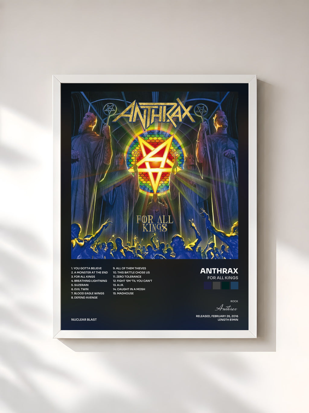 #blanc Tableau de l'album For All Kings de Anthrax, cadre blanc, imprimé et encadré en France