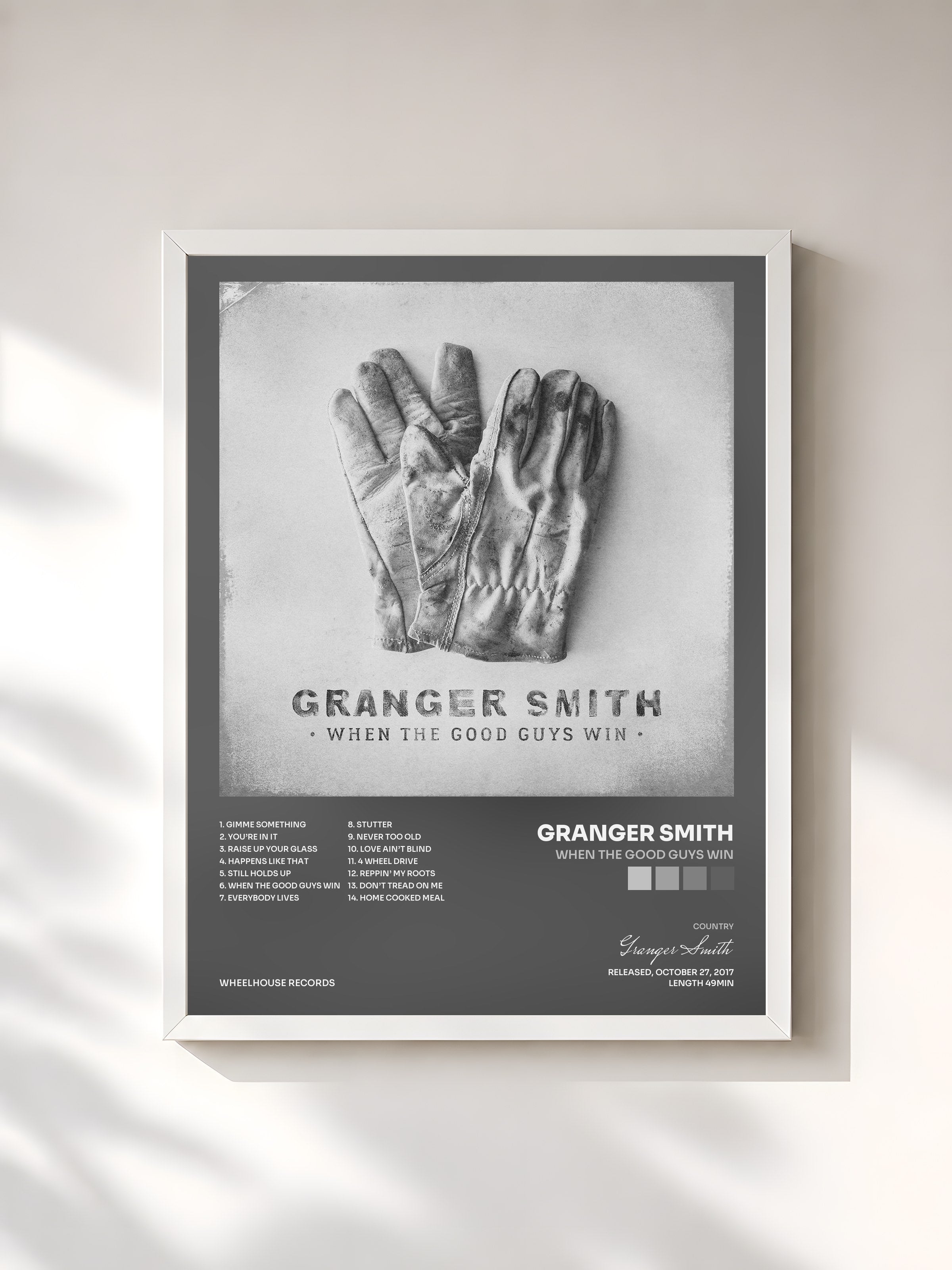 #blanc Tableau de l'album When The Good Guys Win de Granger Smith, cadre blanc, imprimé et encadré en France