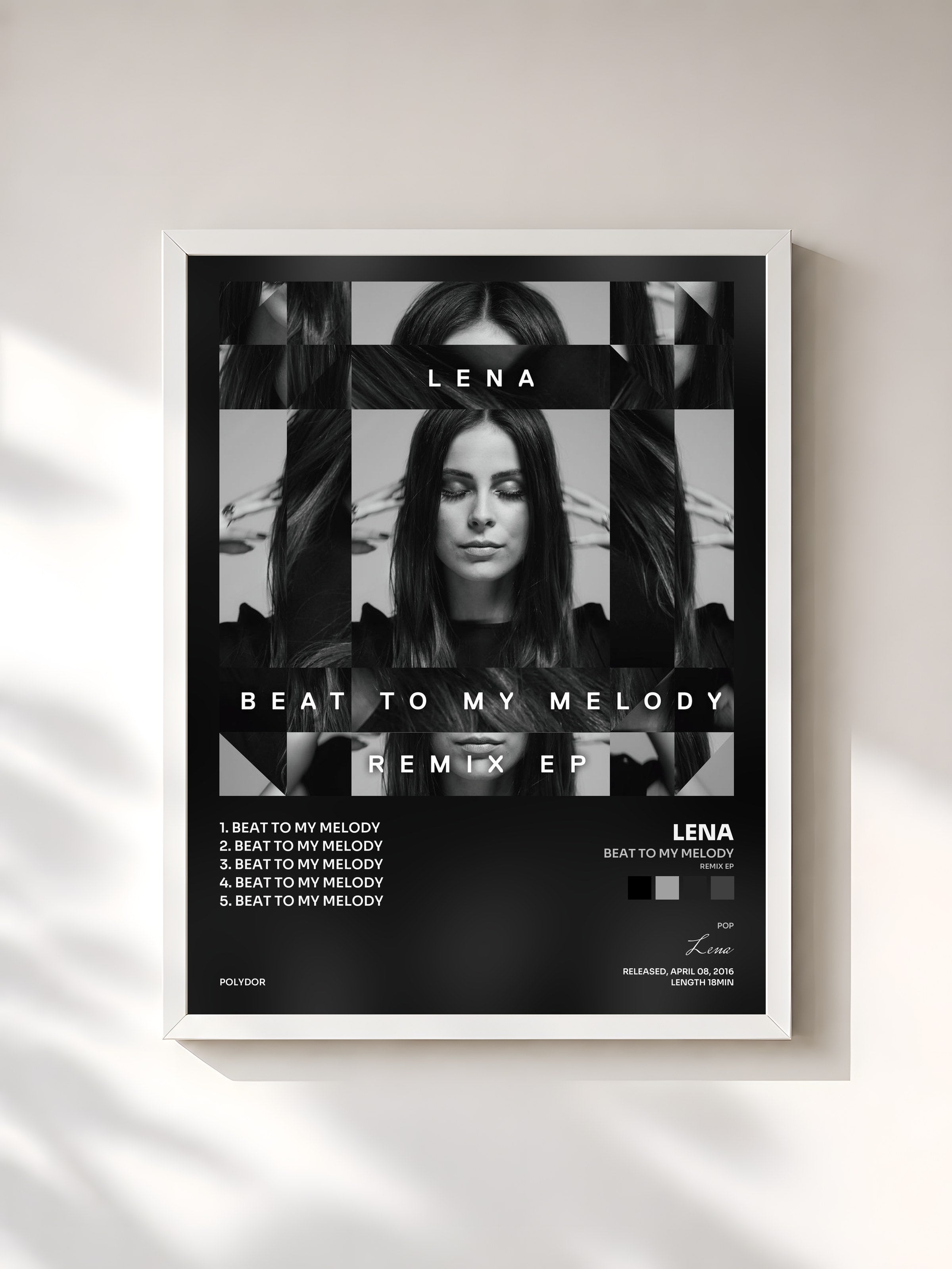 #blanc Tableau de l'album Beat To My Melody (Remix EP) de Lena, cadre blanc, imprimé et encadré en France