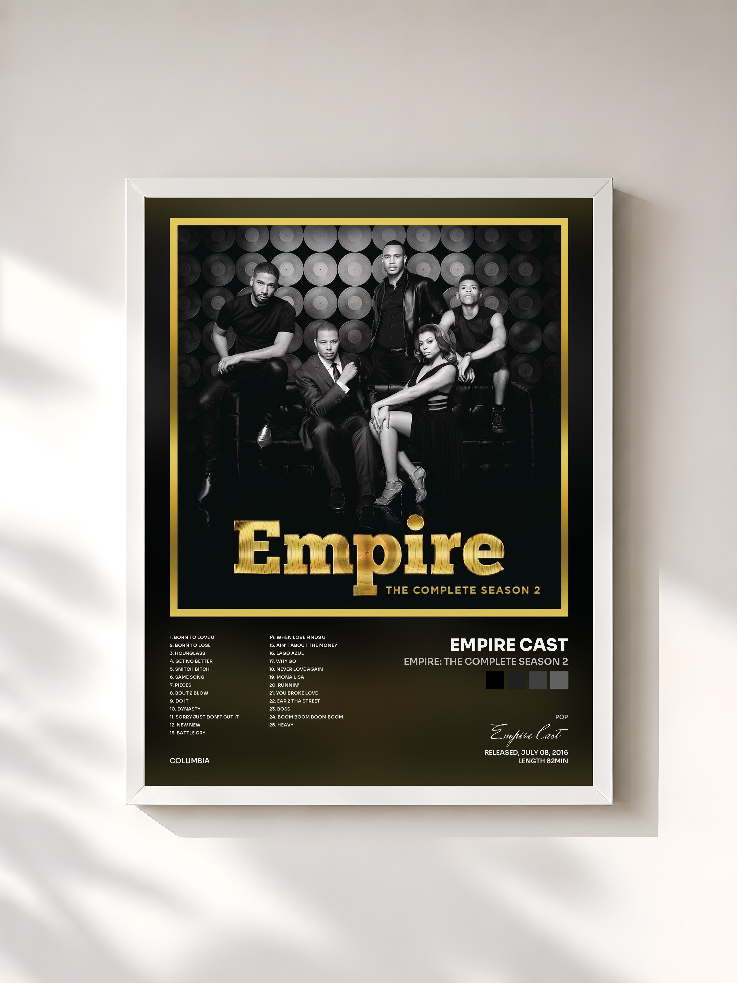 #blanc Tableau de l'album Empire: The Complete Season 2 de Empire Cast, cadre blanc, imprimé et encadré en France