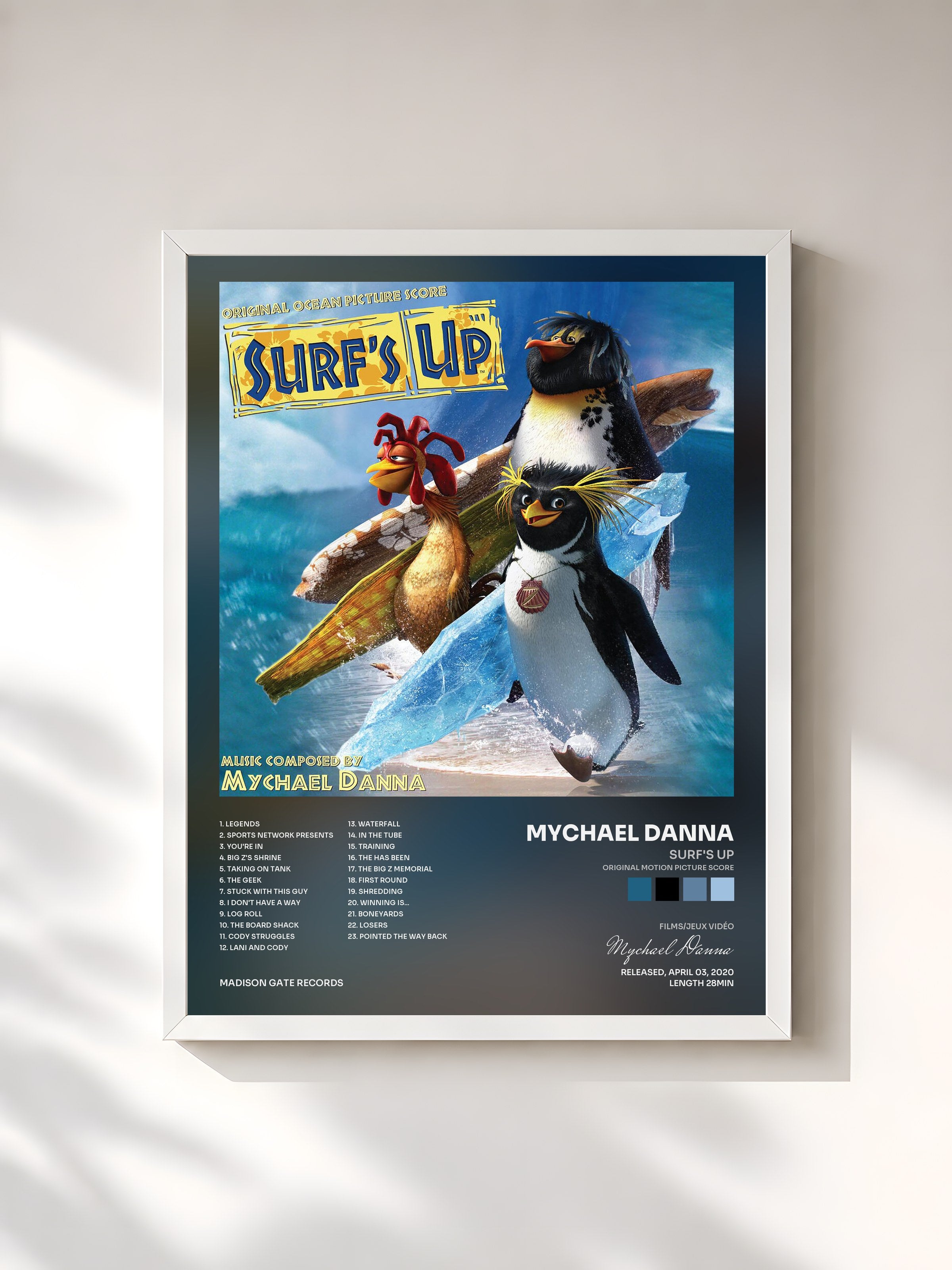 #blanc Tableau de l'album Surf's up (Original Motion Picture Score) de Mychael Danna, cadre blanc, imprimé et encadré en France
