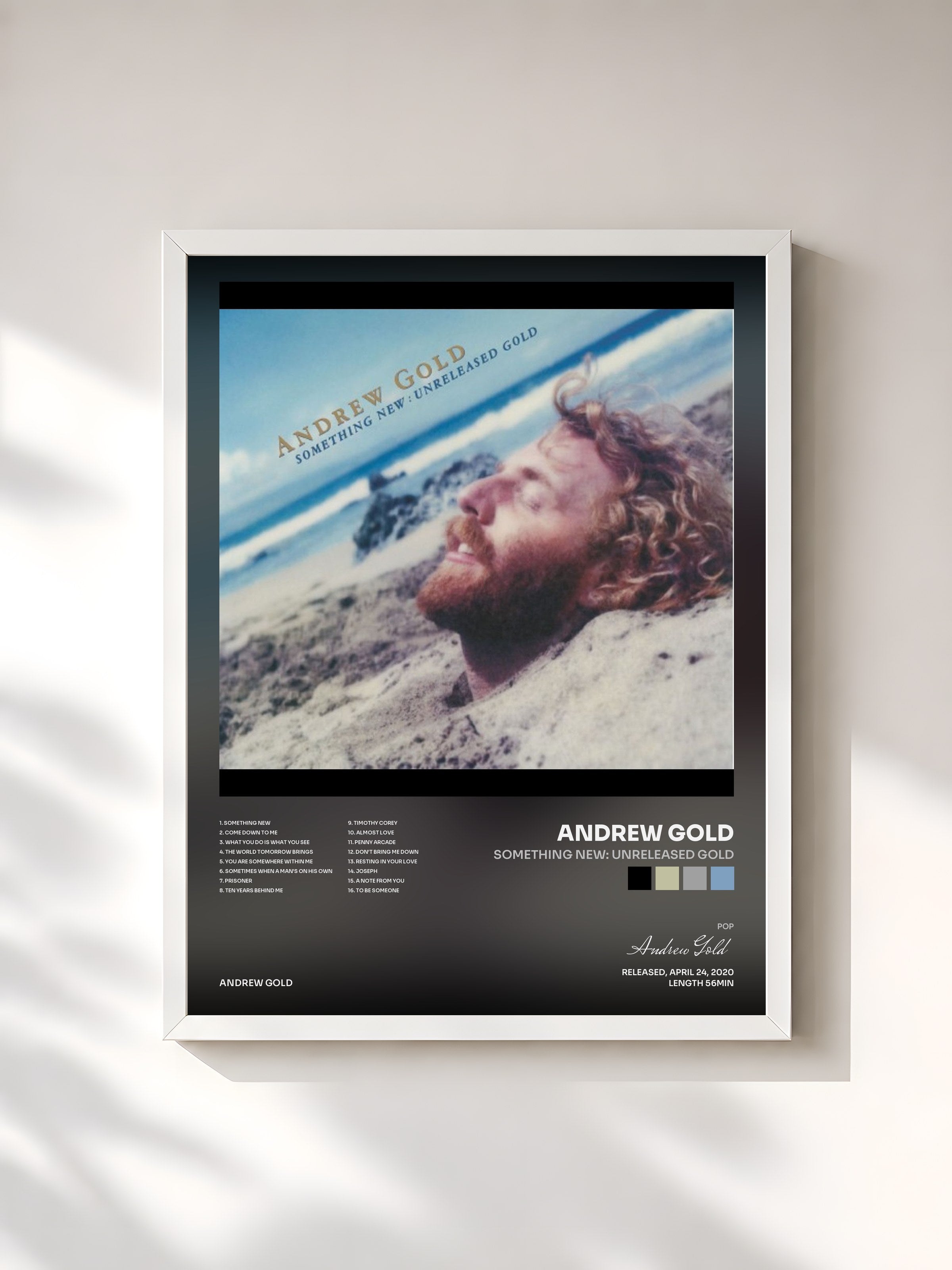 #blanc Tableau de l'album Something New: Unreleased Gold de Andrew Gold, cadre blanc, imprimé et encadré en France