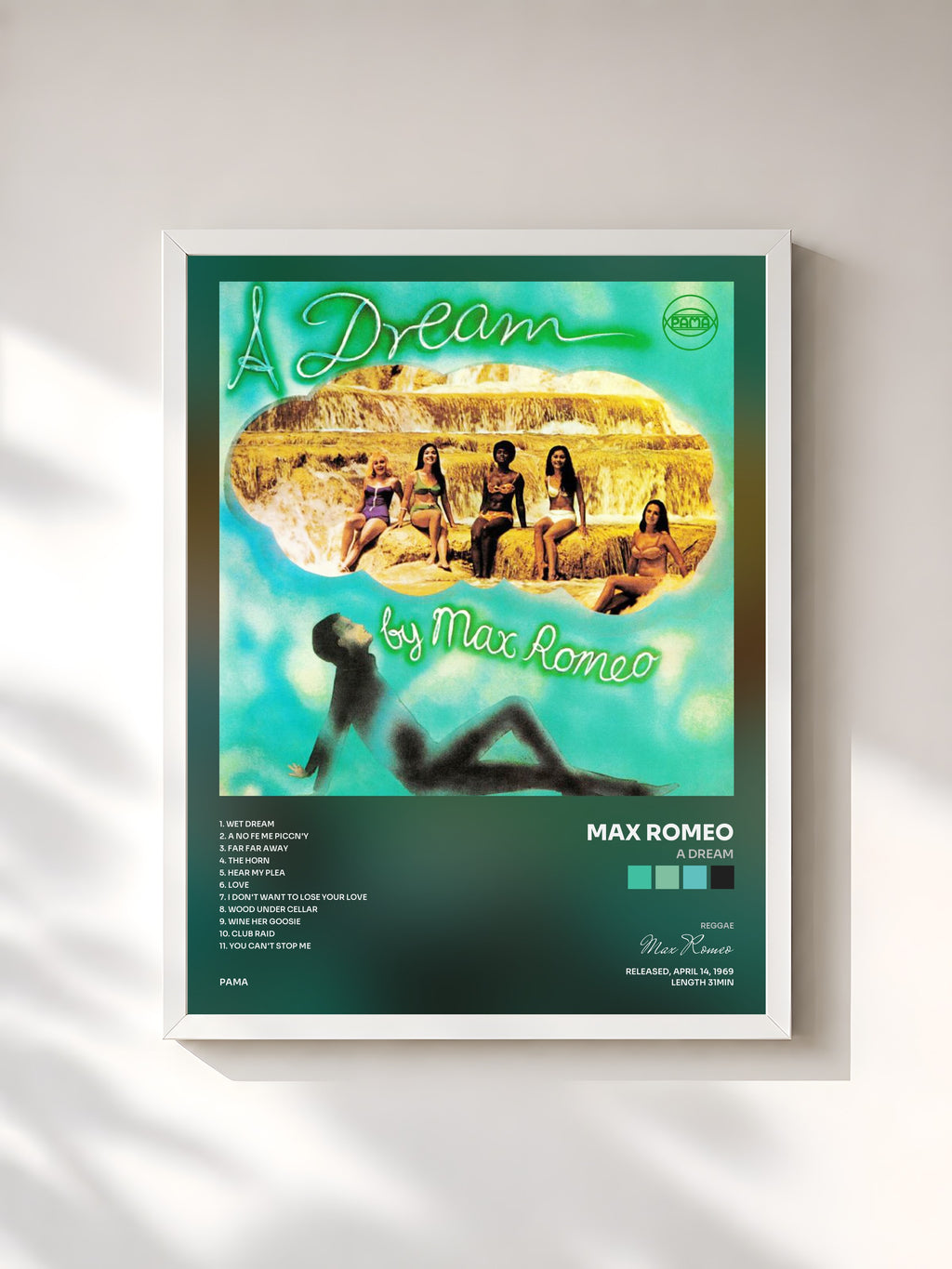 #blanc Tableau de l'album A Dream de Max Romeo, cadre blanc, imprimé et encadré en France