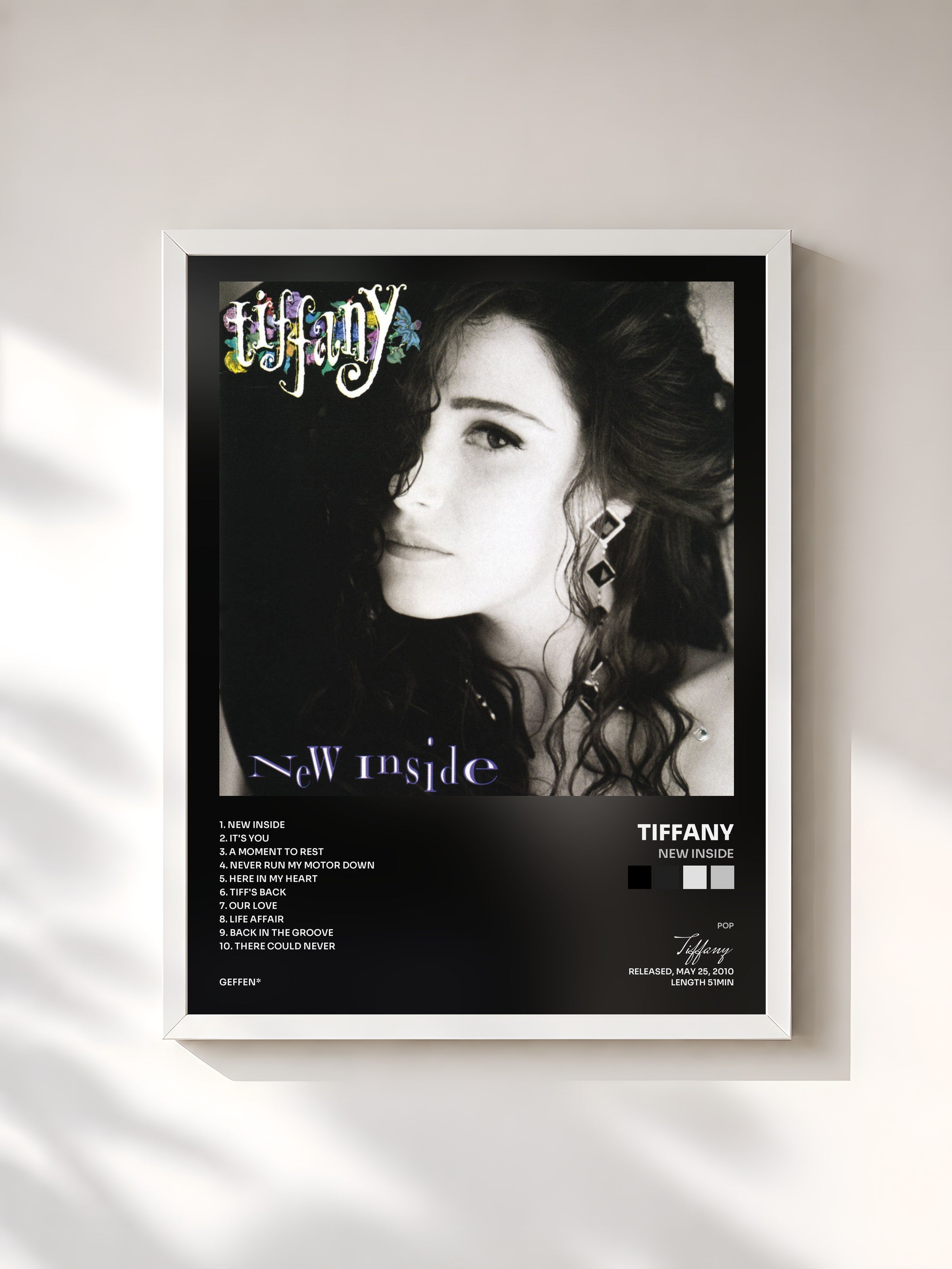 #blanc Tableau de l'album New Inside de Tiffany, cadre blanc, imprimé et encadré en France