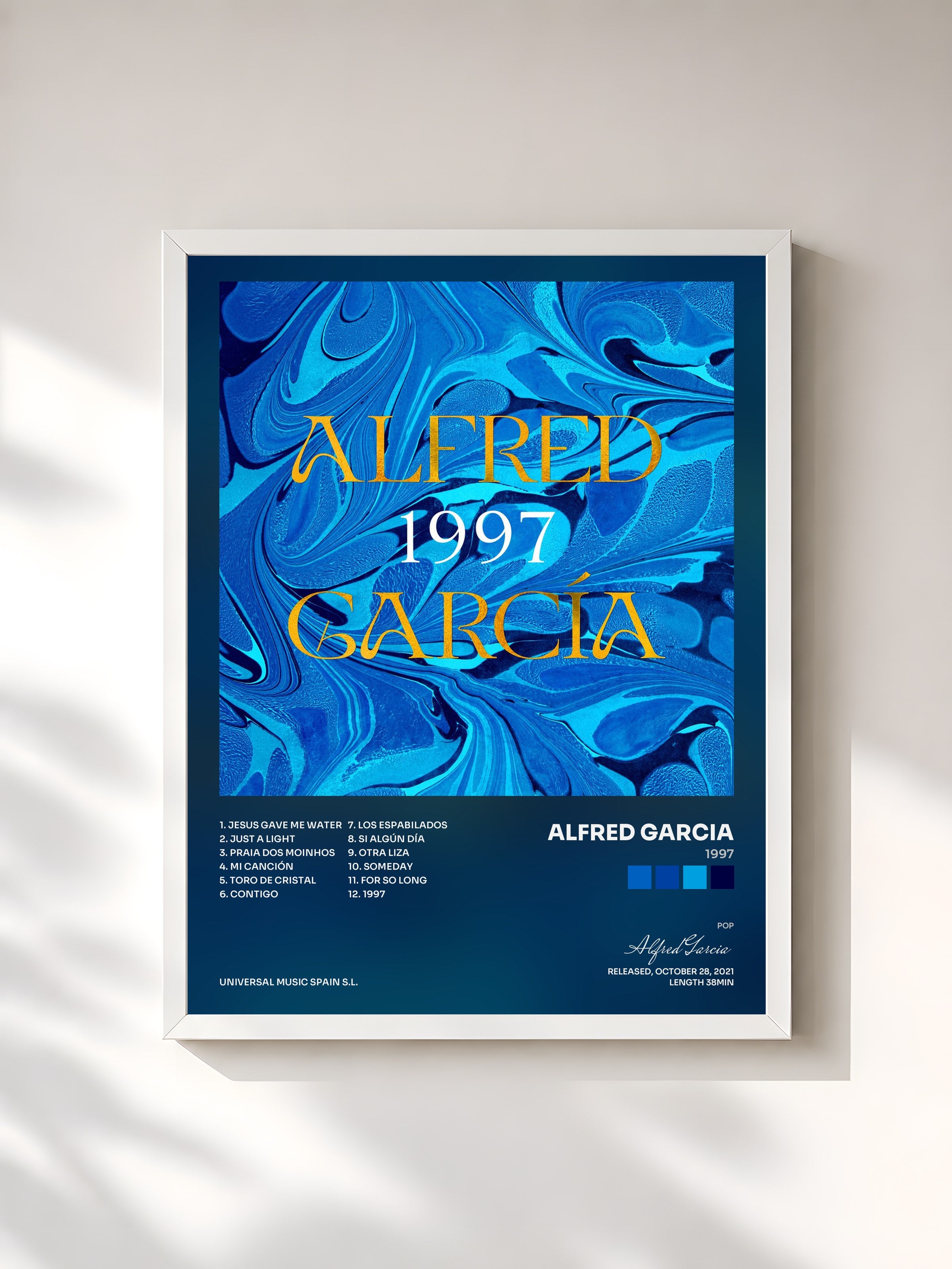 #blanc Tableau de l'album 1997 de Alfred Garcia, cadre blanc, imprimé et encadré en France