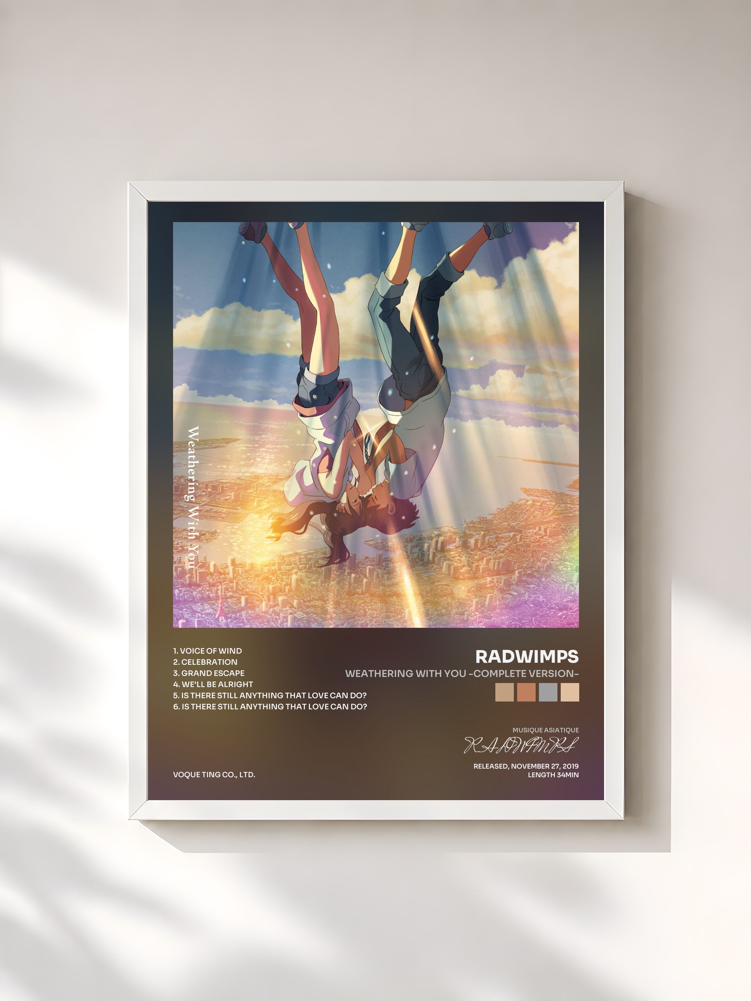 #blanc Tableau de l'album Weathering With You -Complete Version- de RADWIMPS, cadre blanc, imprimé et encadré en France