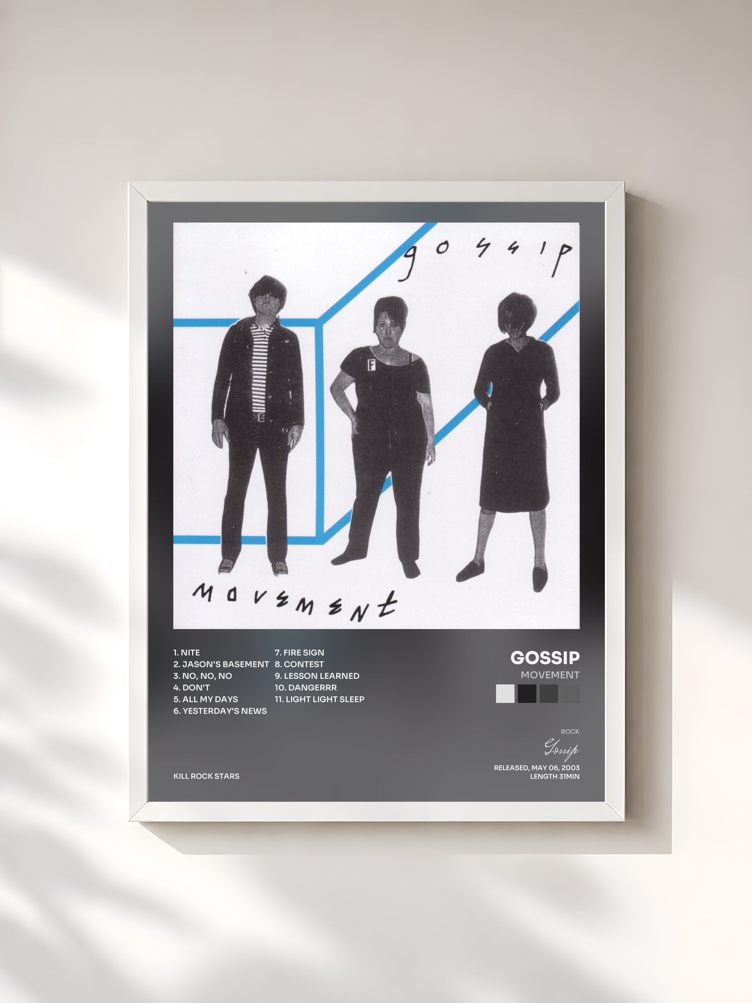 #blanc Tableau de l'album Movement de Gossip, cadre blanc, imprimé et encadré en France