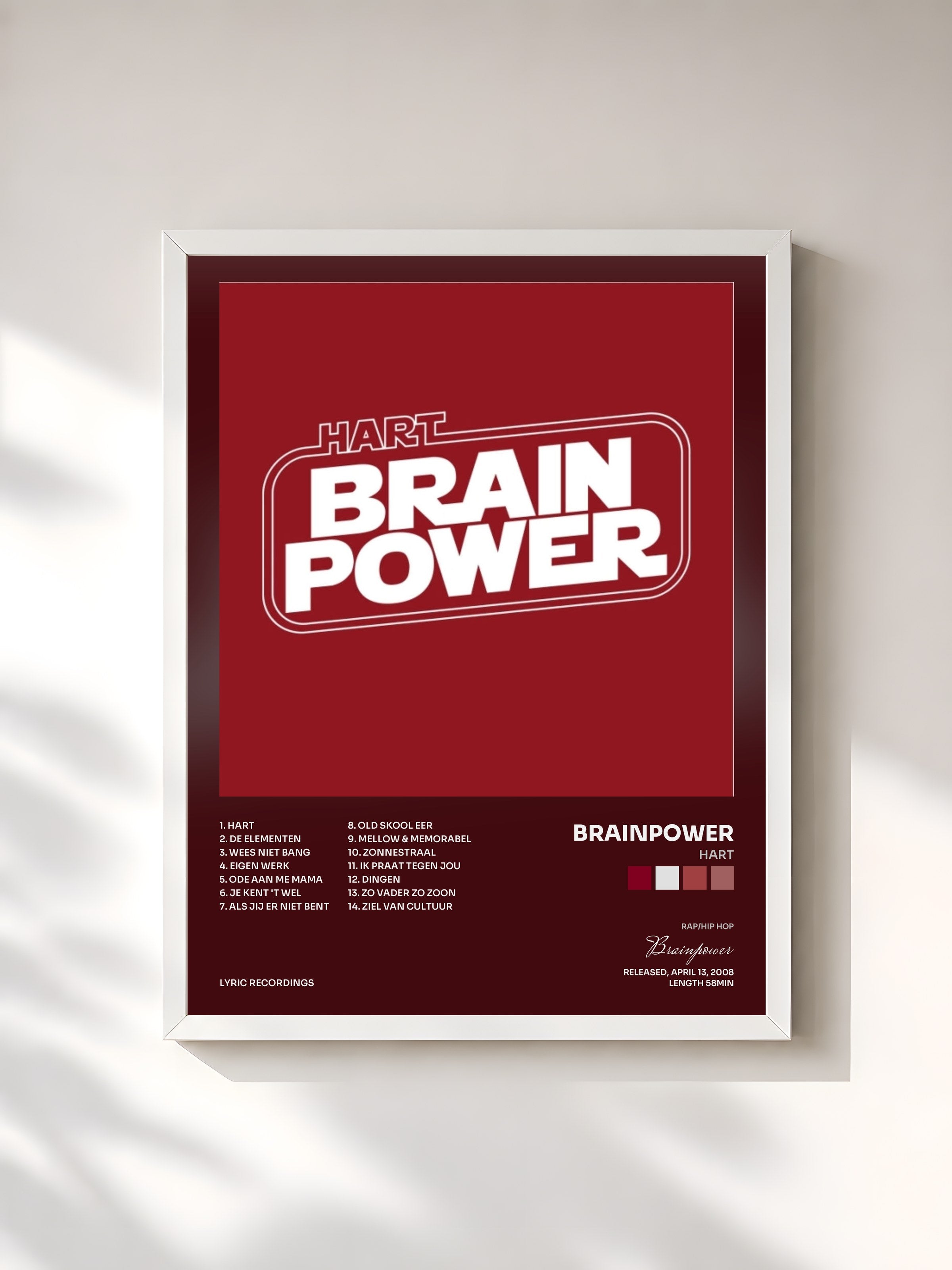 #blanc Tableau de l'album Hart de Brainpower, cadre blanc, imprimé et encadré en France