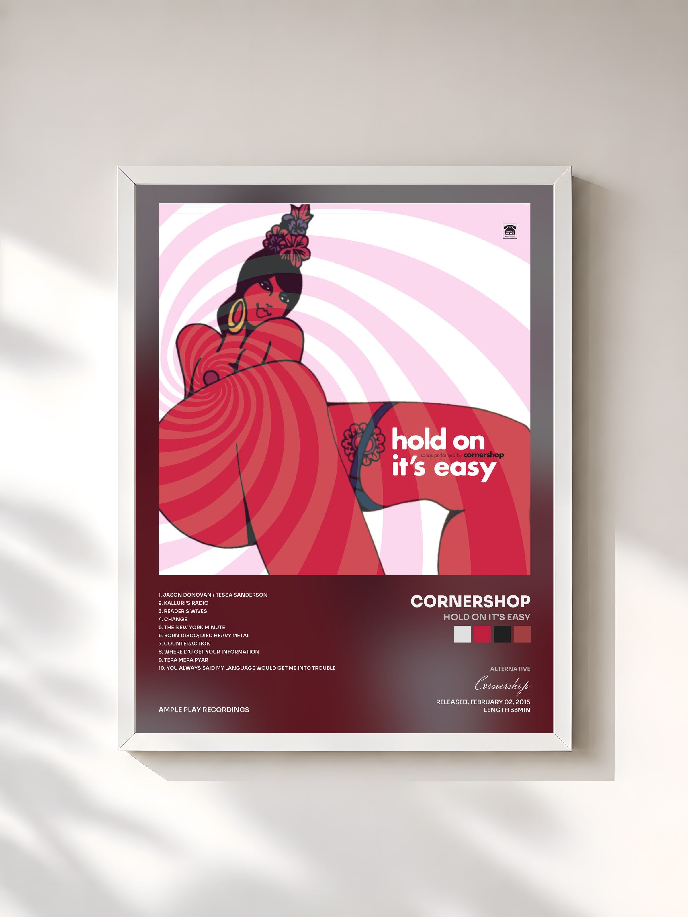 #blanc Tableau de l'album Hold on It's Easy de Cornershop, cadre blanc, imprimé et encadré en France