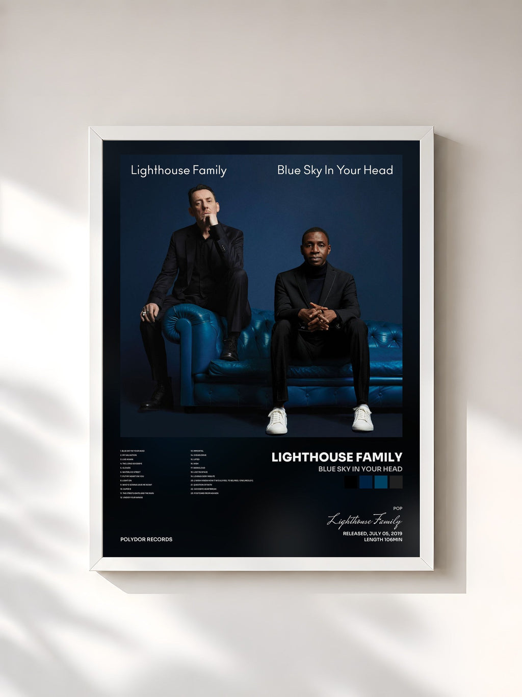 #blanc Blue Sky In Your Head von Lighthouse Family als gerahmter Kunstdruck, weißer Rahmen, gedruckt und gerahmt in Frankreich